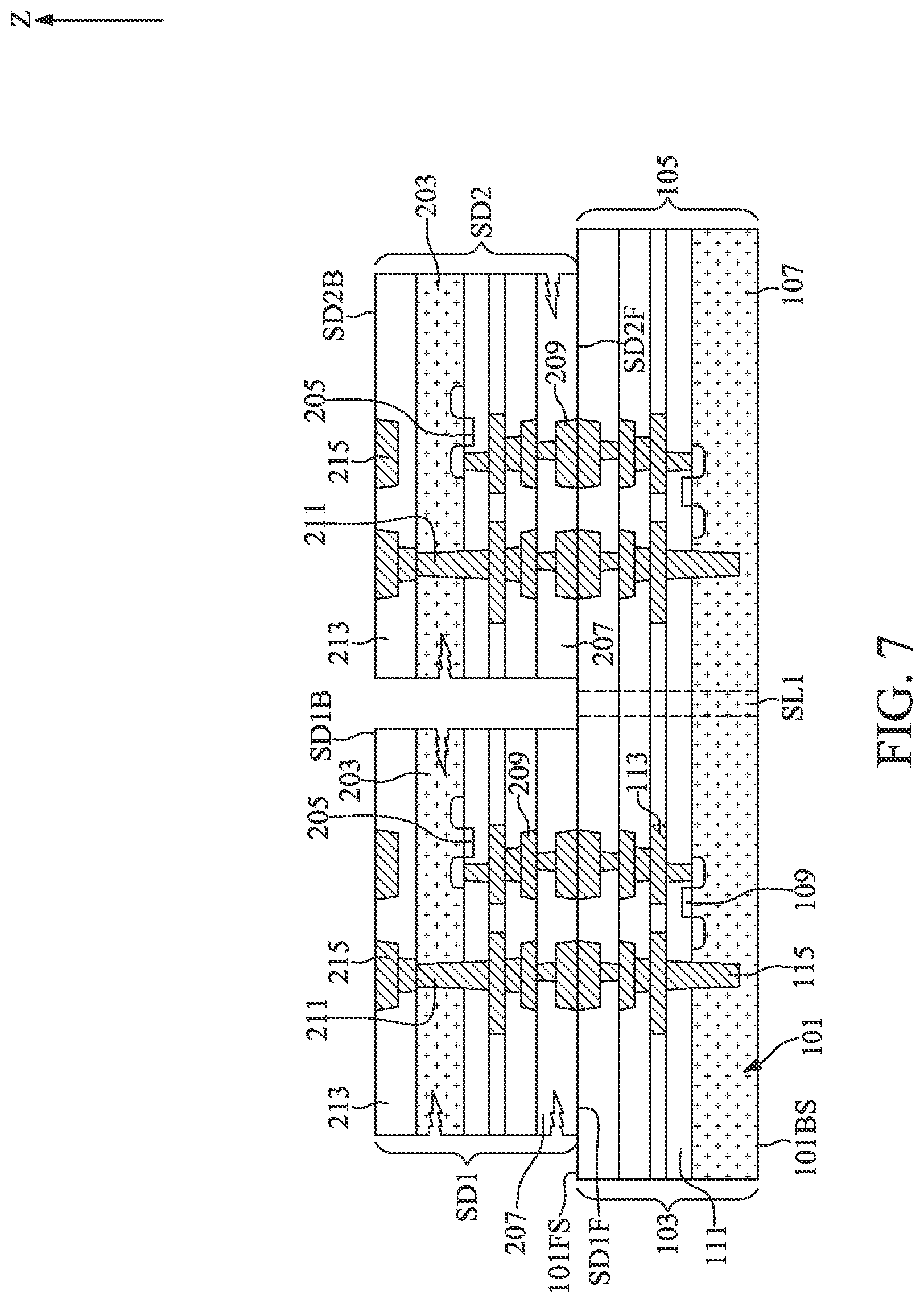 Patent US12100634 Figure 7 – Semiconductor device with re-fill layer
