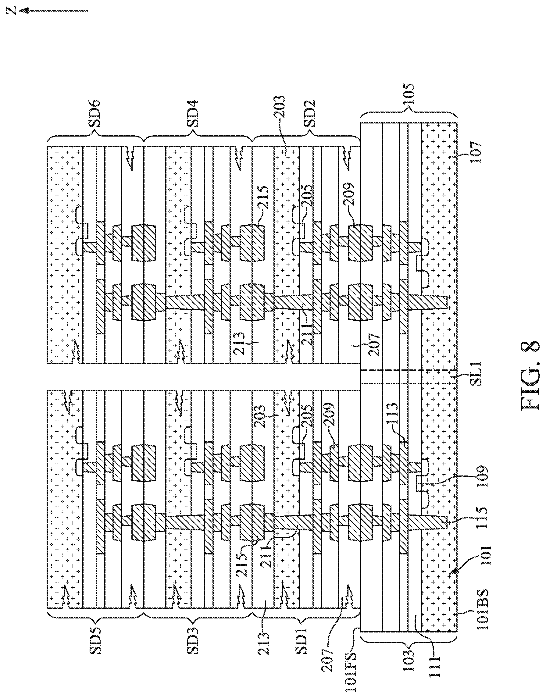 Patent US12100634 Figure 8 – Semiconductor device with re-fill layer