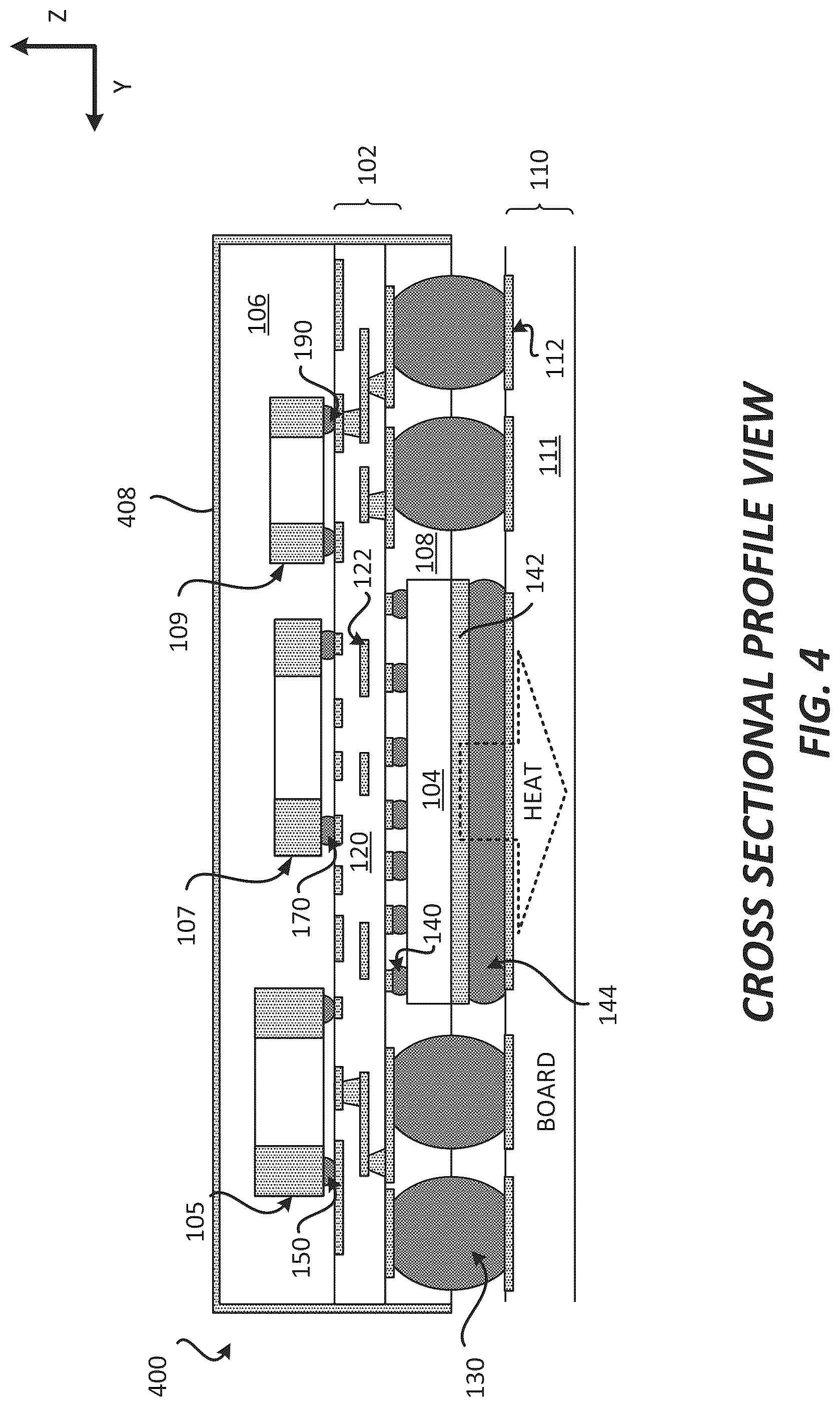 Patent US12100649 Figure 4 – Package comprising an integrated device with a back side metal layer