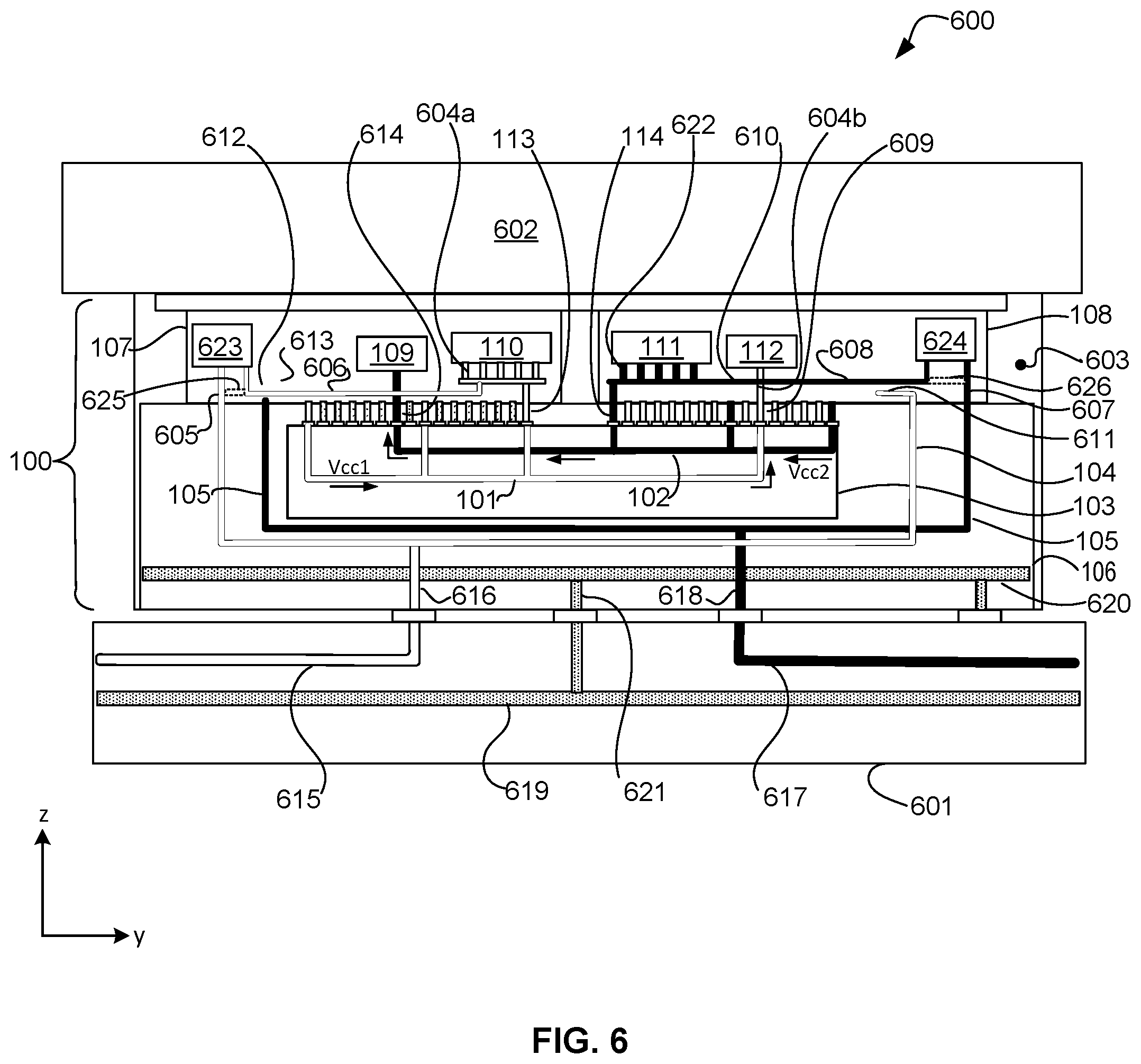 Patent US12100662 Figure 9 – Power-forwarding bridge for inter-chip data signal transfer