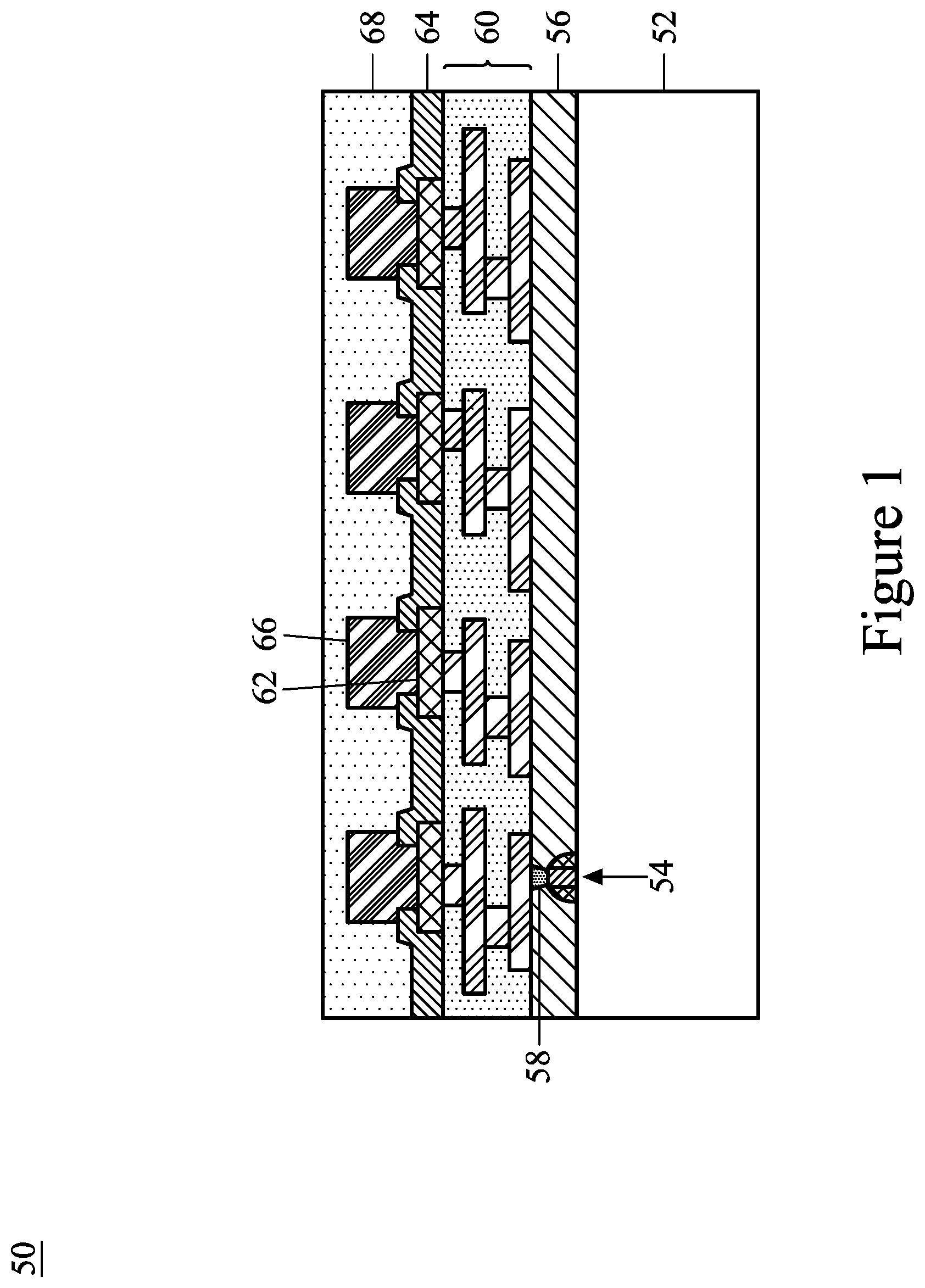 Patent US12100664 Figure 1 – Semiconductor device with curved conductive lines and method of forming the same
