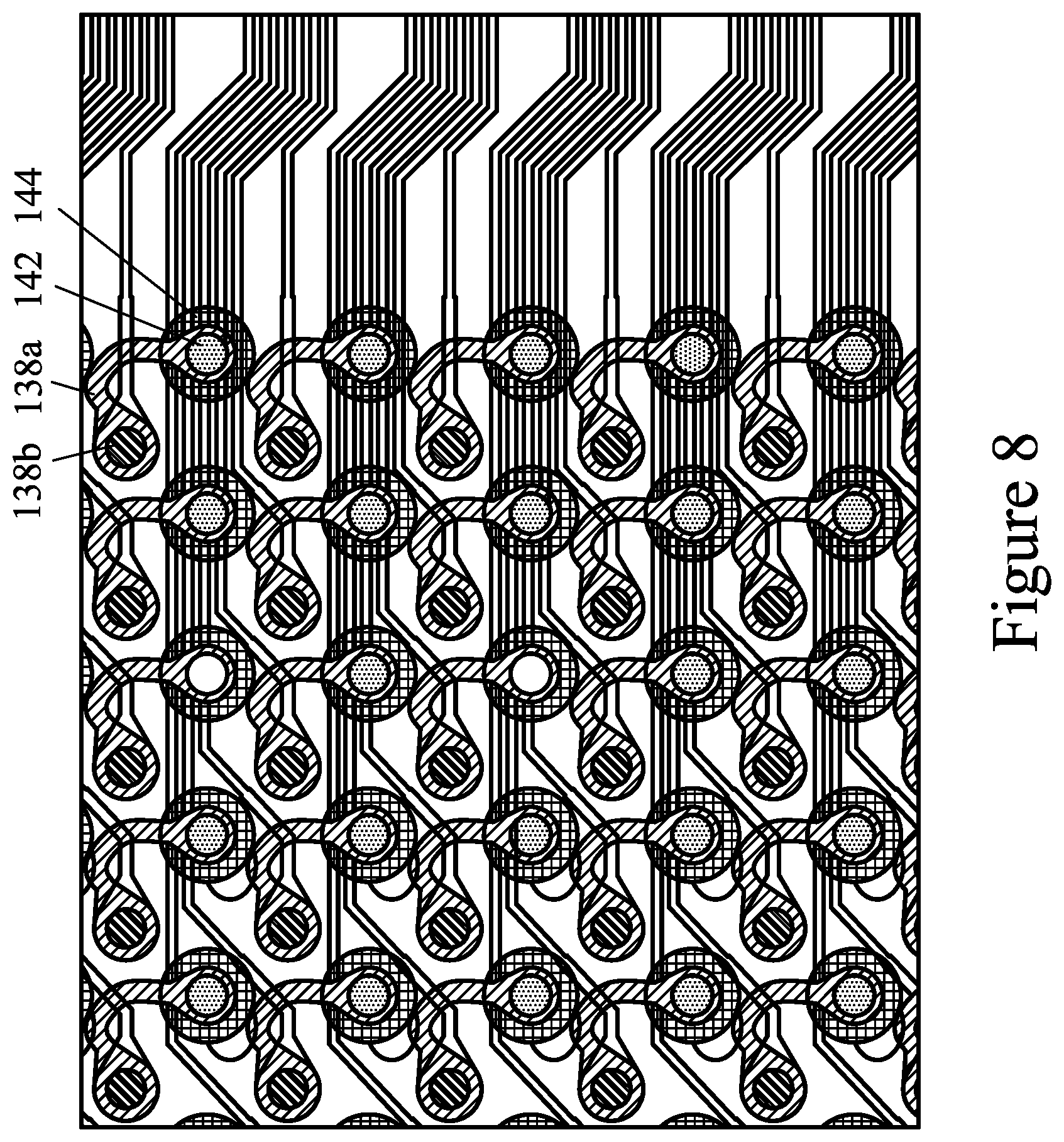 Patent US12100664 Figure 8 – Semiconductor device with curved conductive lines and method of forming the same