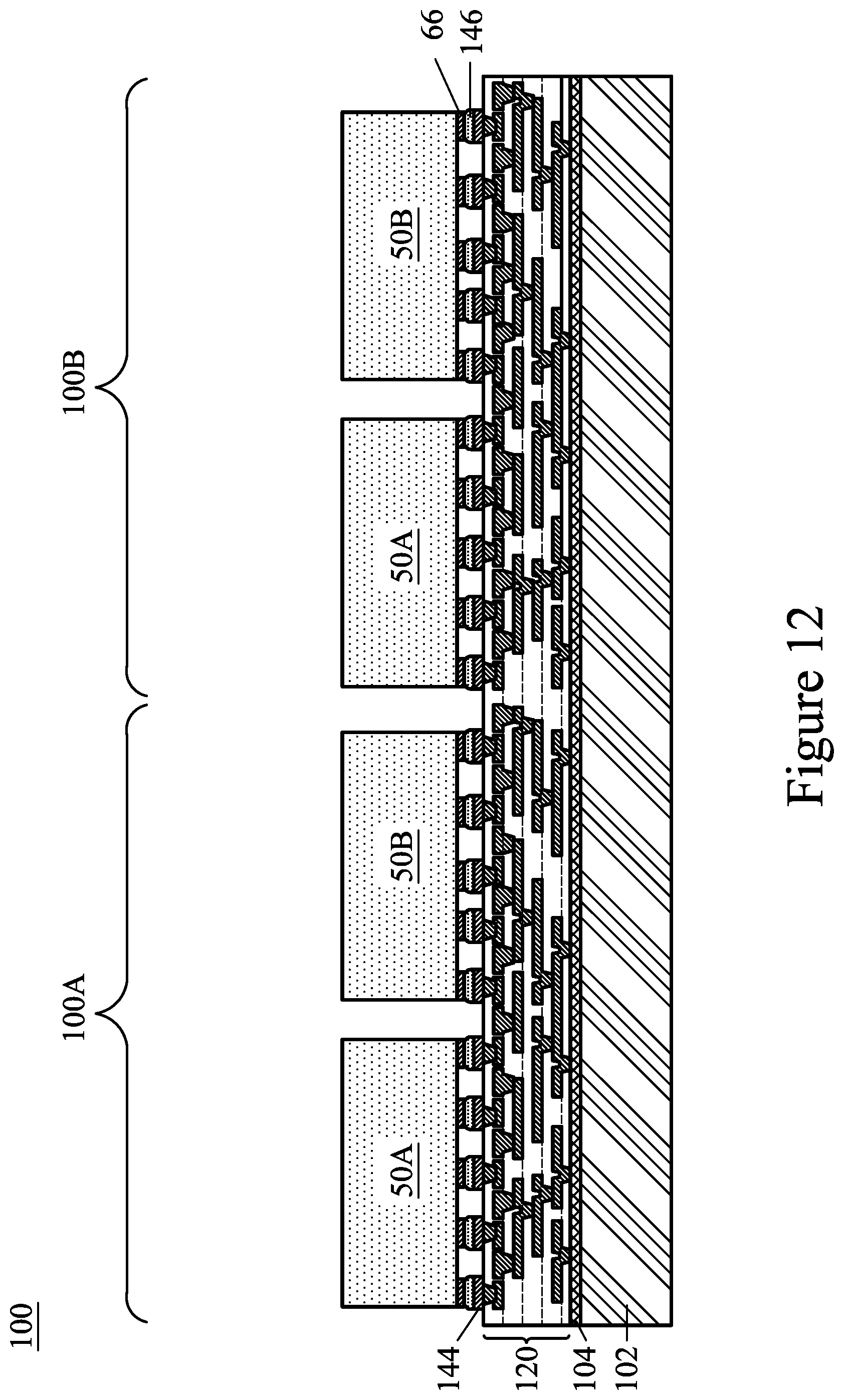 Patent US12100664 Figure 13 – Semiconductor device with curved conductive lines and method of forming the same