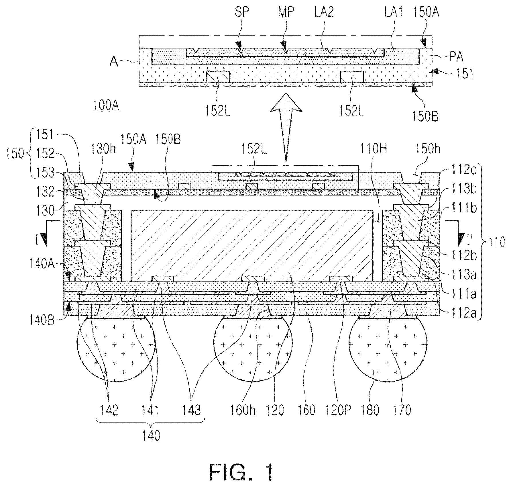 Patent US12100668 Figure 1 – Semiconductor package