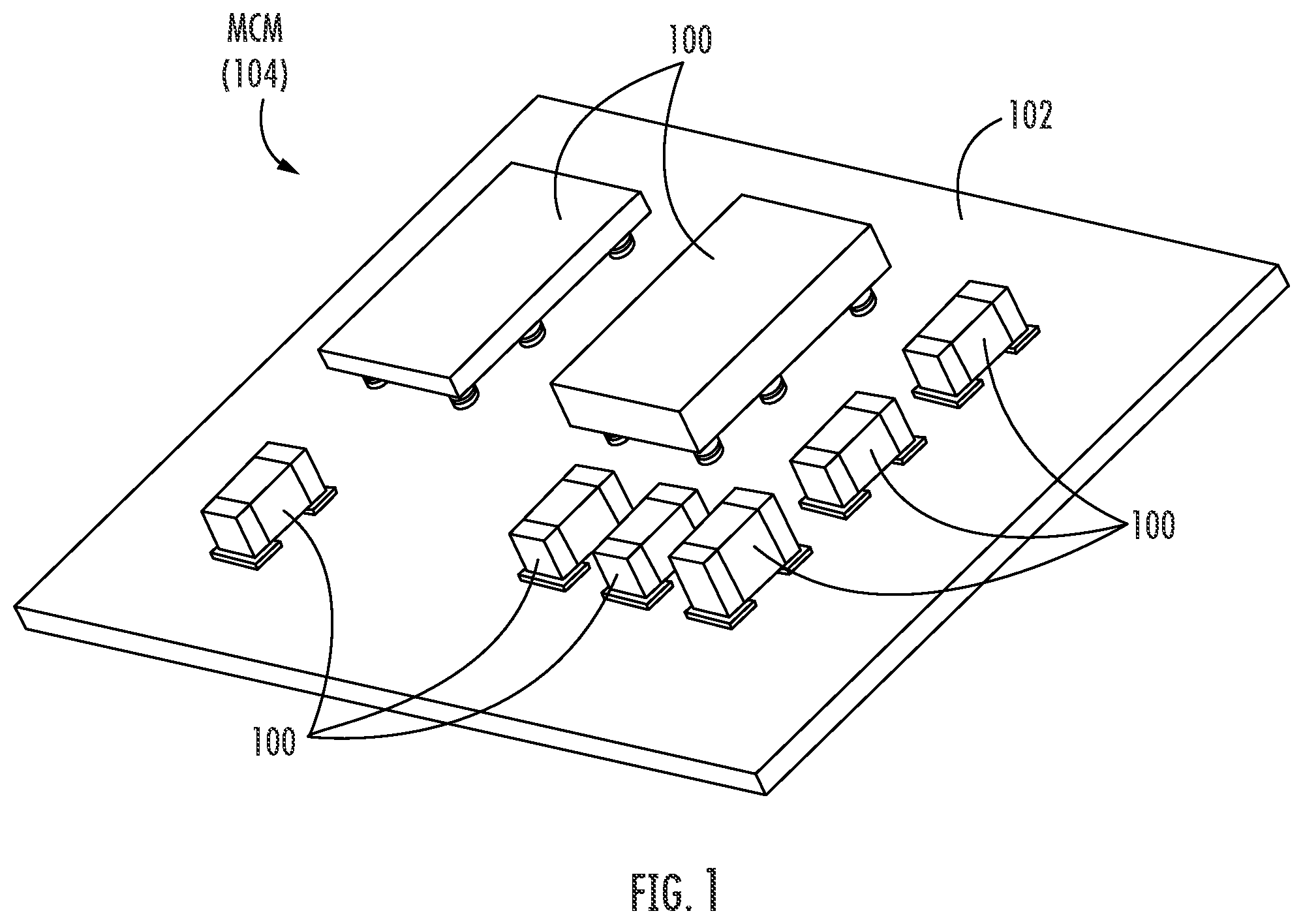 Patent US12100669 Figure 1 – Multi-component modules (MCMs) including configurable electromagnetic isolation (EMI) shield structures and related methods