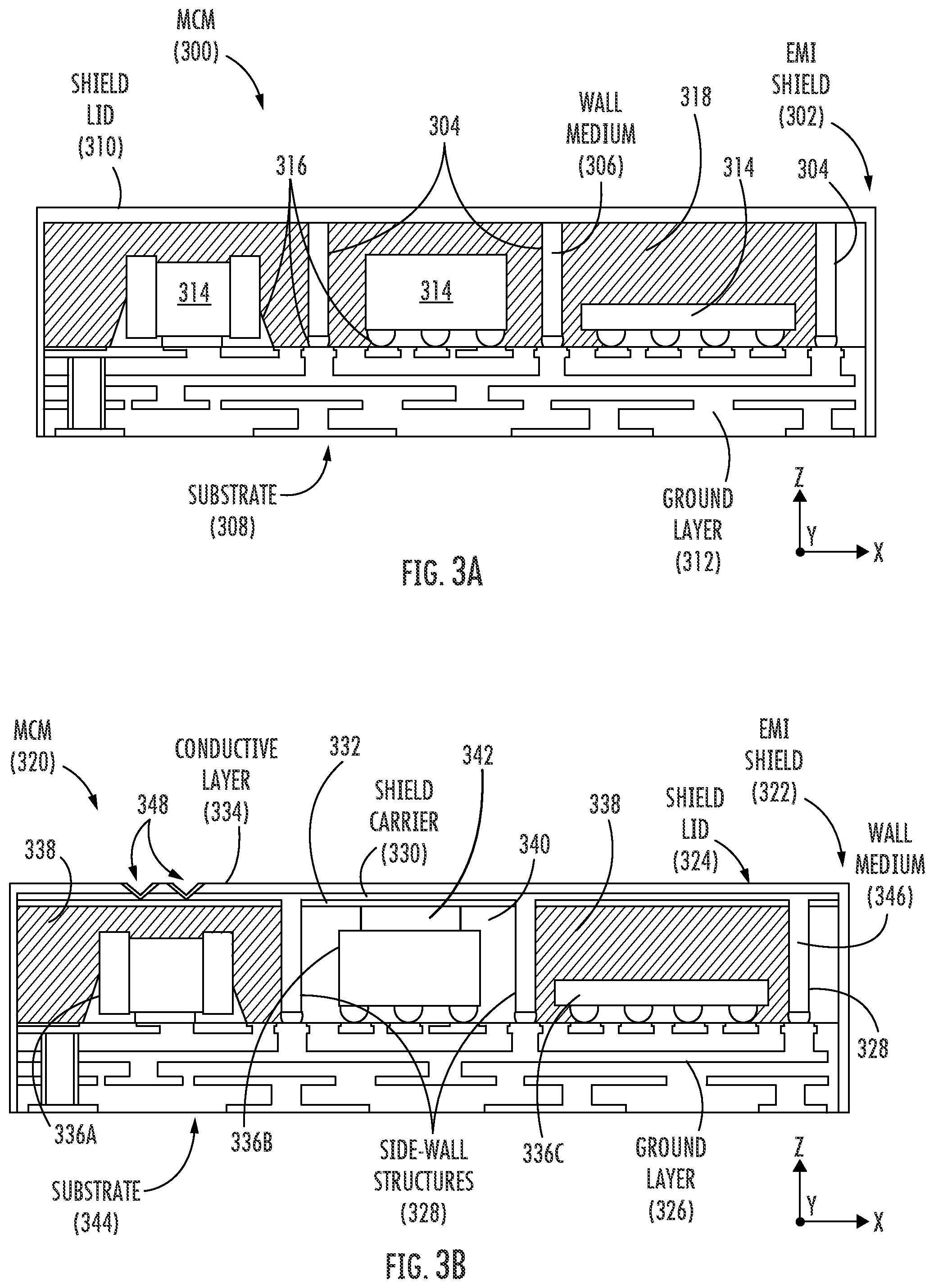 Patent US12100669 Figure 3 – Multi-component modules (MCMs) including configurable electromagnetic isolation (EMI) shield structures and related methods