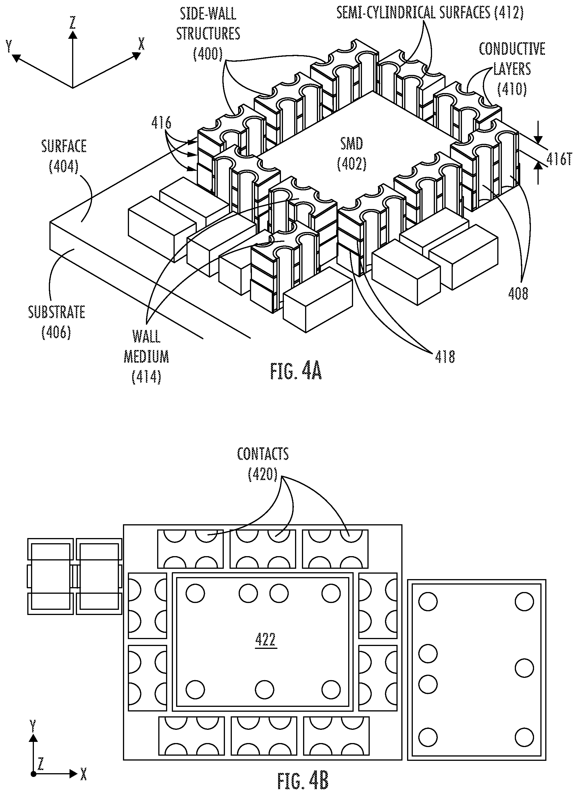 Patent US12100669 Figure 4 – Multi-component modules (MCMs) including configurable electromagnetic isolation (EMI) shield structures and related methods