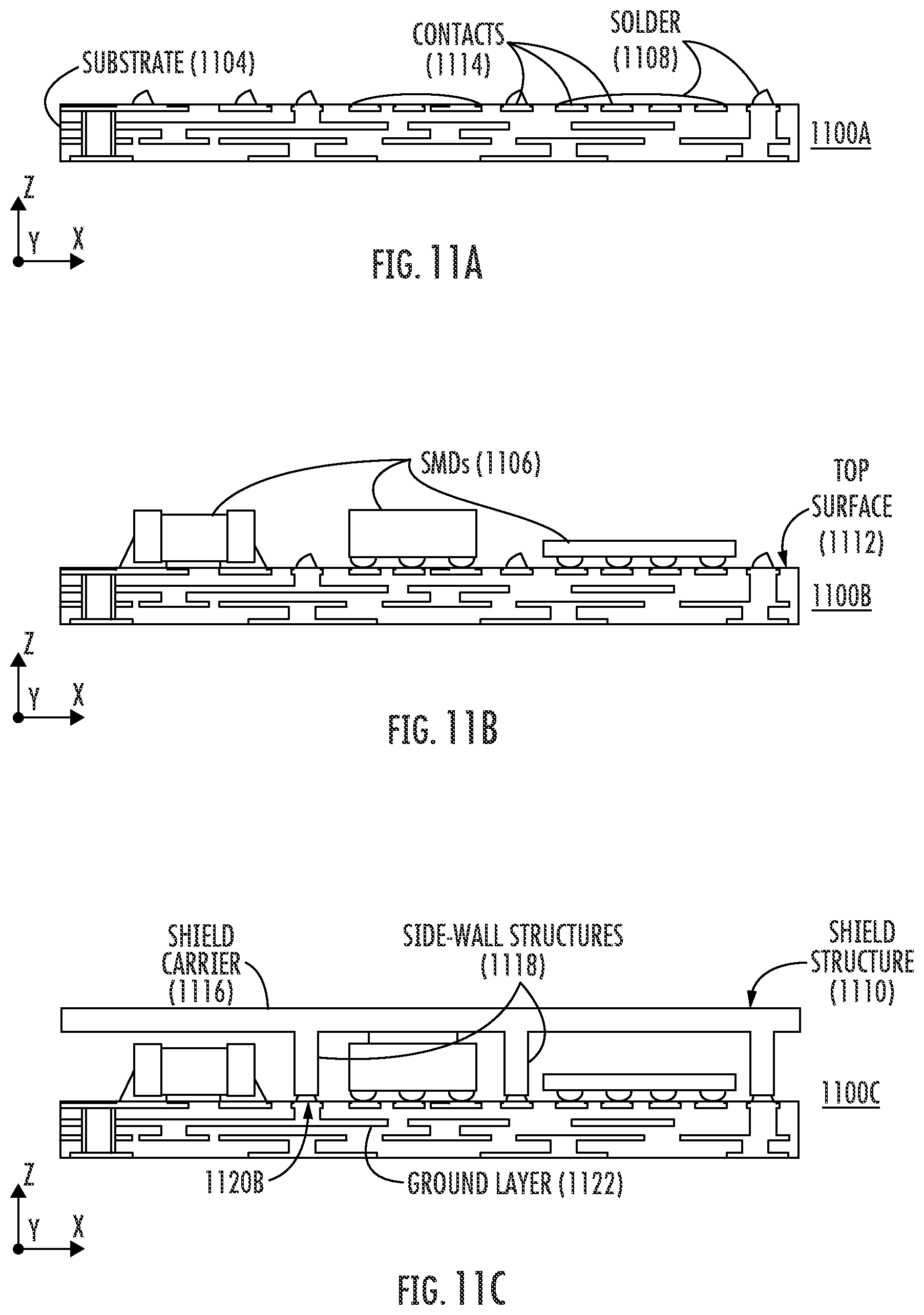 Patent US12100669 Figure 13 – Multi-component modules (MCMs) including configurable electromagnetic isolation (EMI) shield structures and related methods