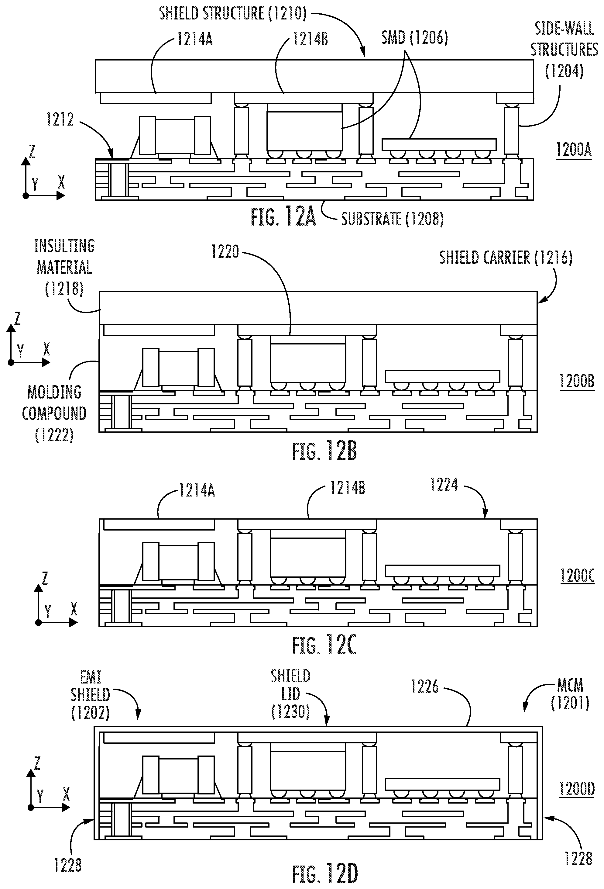 Patent US12100669 Figure 15 – Multi-component modules (MCMs) including configurable electromagnetic isolation (EMI) shield structures and related methods