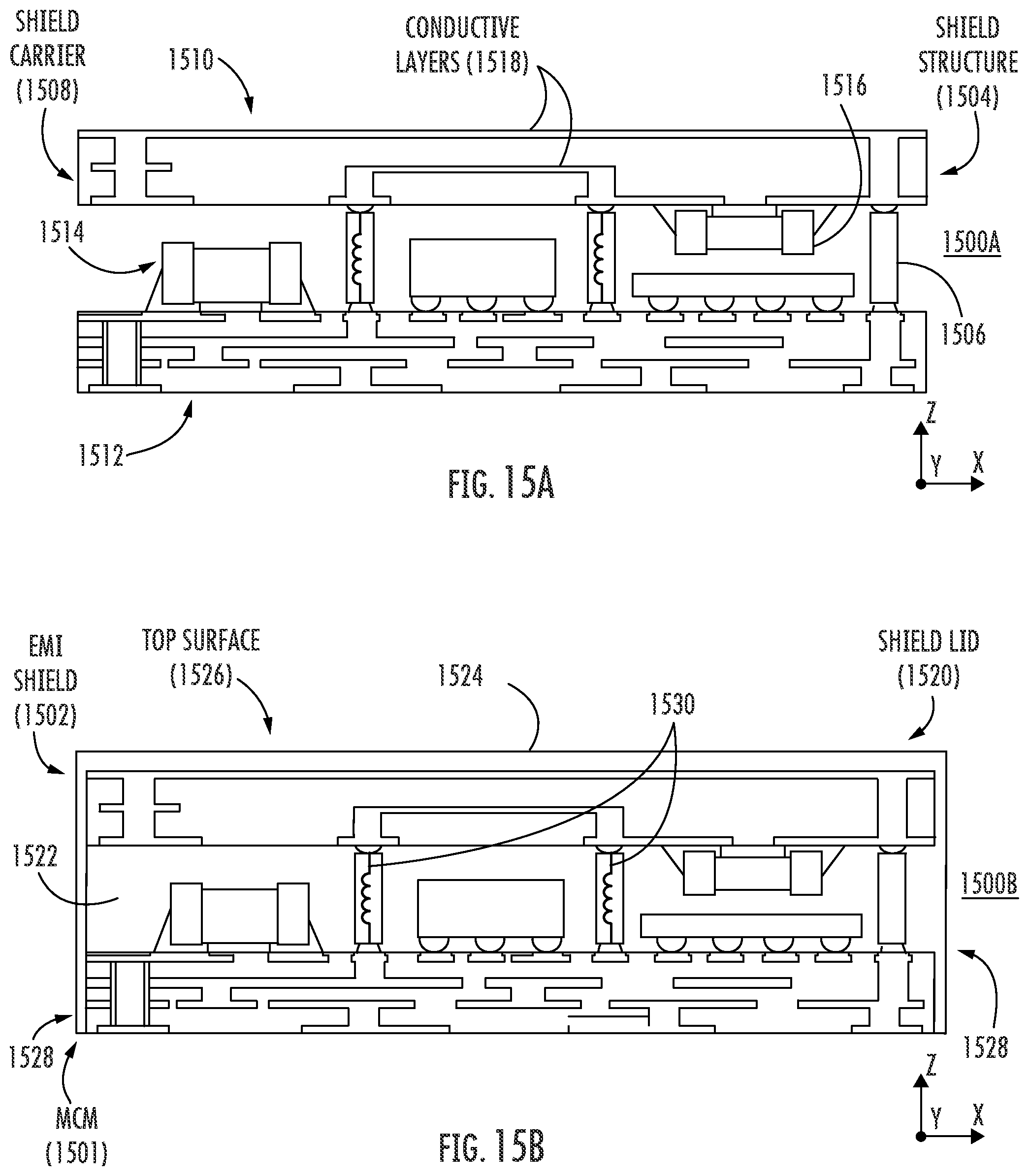 Patent US12100669 Figure 19 – Multi-component modules (MCMs) including configurable electromagnetic isolation (EMI) shield structures and related methods