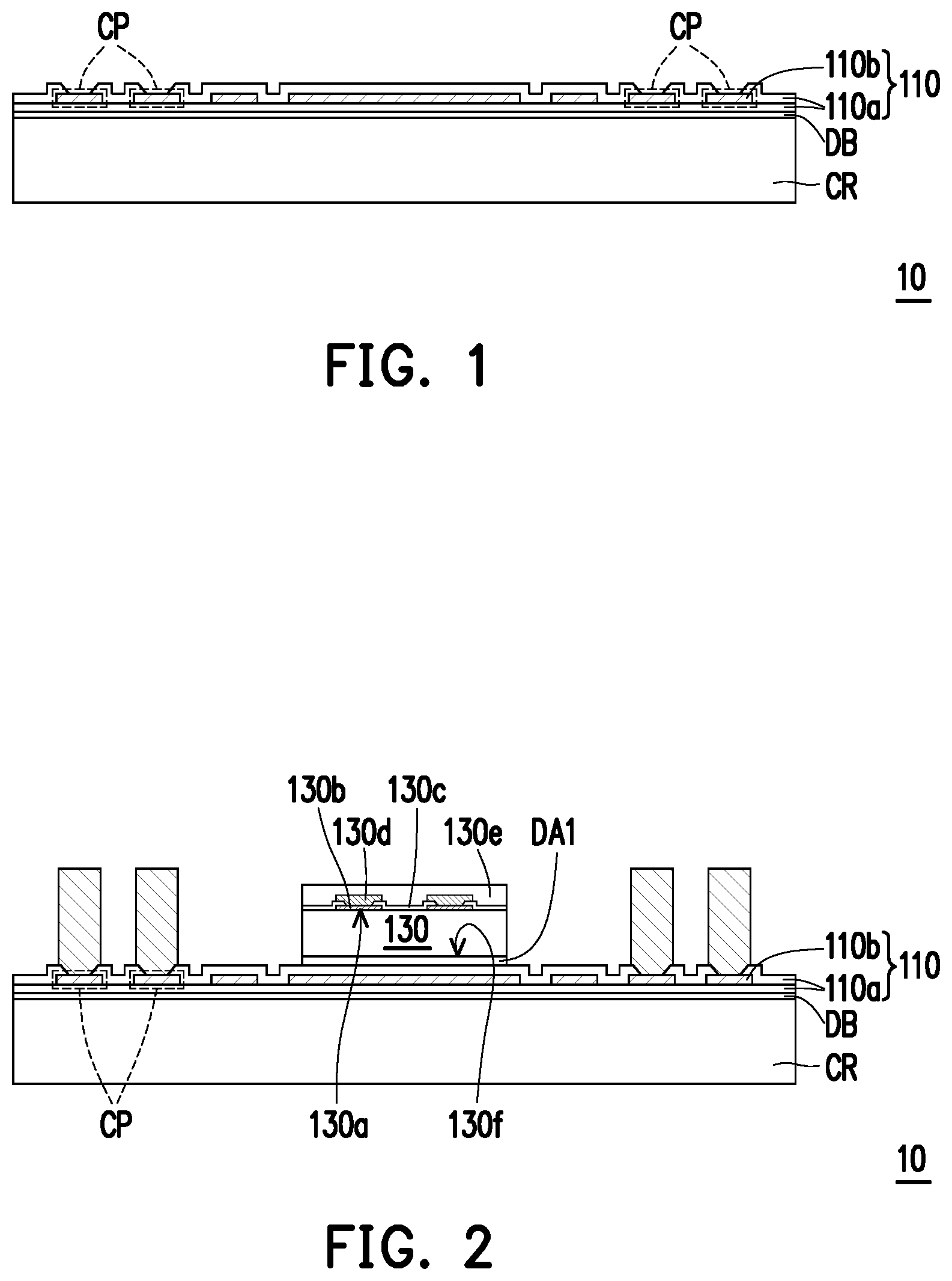 Patent US12100682 Figure 1 – Package structure with conductive patterns in a redistribution layer