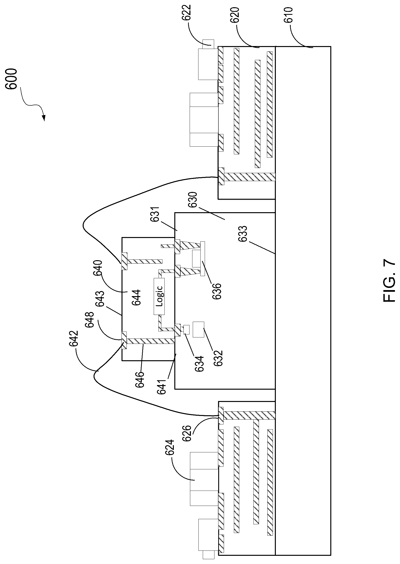 Patent US12100701 Figure 7 – Hybrid system including photonic and electronic integrated circuits and cooling plate