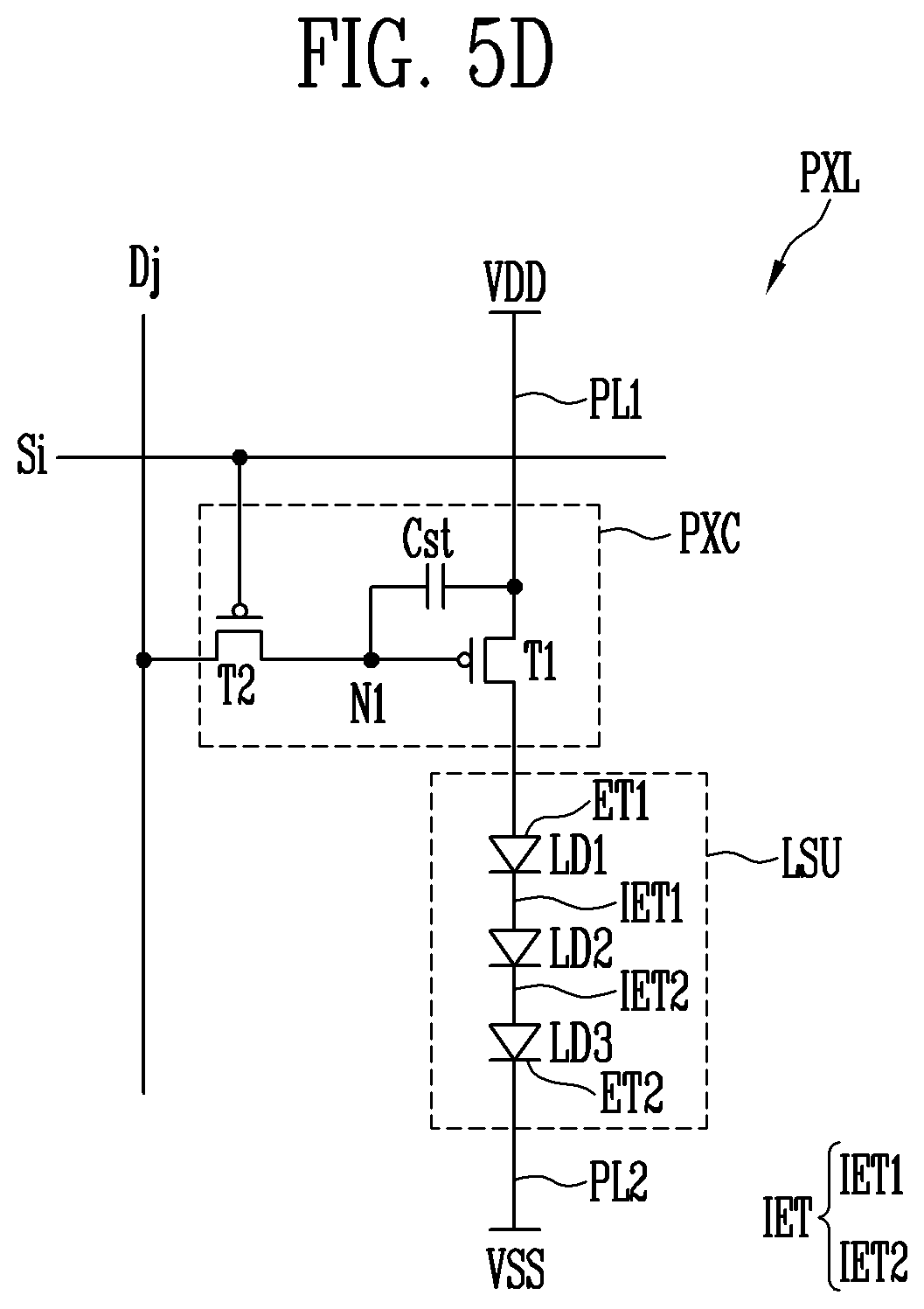 Patent US12100710 Figure 7 – Pixel in a display area having a plurality of repair patterns/circuit overlapping between a pair of plurality of electrodes including a first electrode and a second electrode that are spaced apart from each other and an intermediate electrode arranged between the first electrode and the second electrode, and display device comprising the pixel