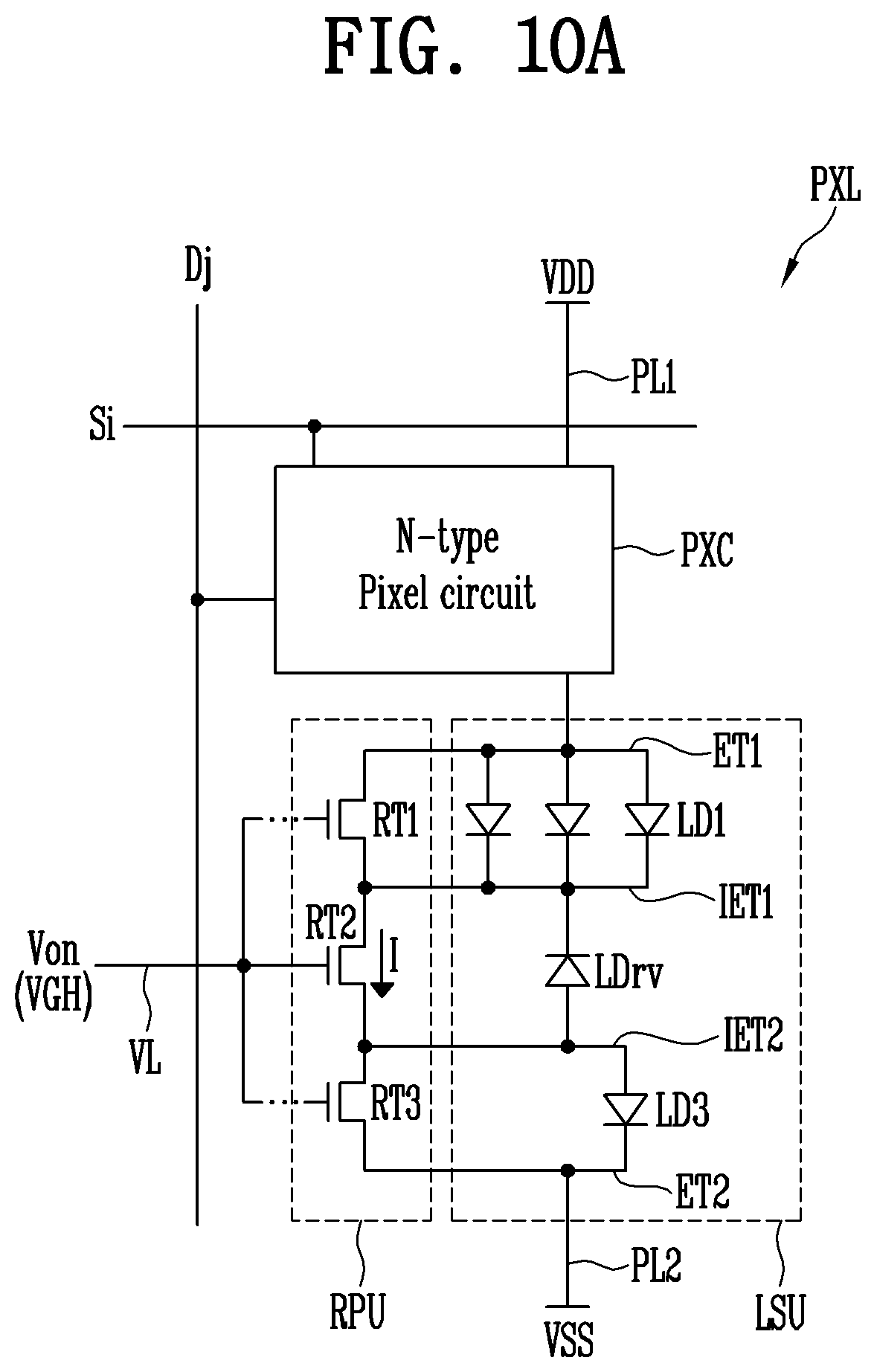 Patent US12100710 Figure 16 – Pixel in a display area having a plurality of repair patterns/circuit overlapping between a pair of plurality of electrodes including a first electrode and a second electrode that are spaced apart from each other and an intermediate electrode arranged between the first electrode and the second electrode, and display device comprising the pixel