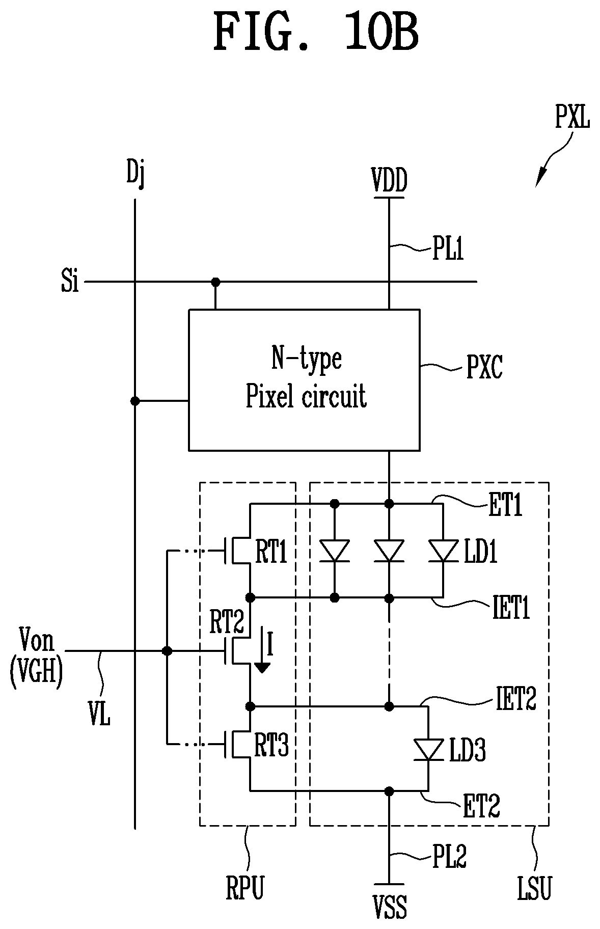 Patent US12100710 Figure 17 – Pixel in a display area having a plurality of repair patterns/circuit overlapping between a pair of plurality of electrodes including a first electrode and a second electrode that are spaced apart from each other and an intermediate electrode arranged between the first electrode and the second electrode, and display device comprising the pixel