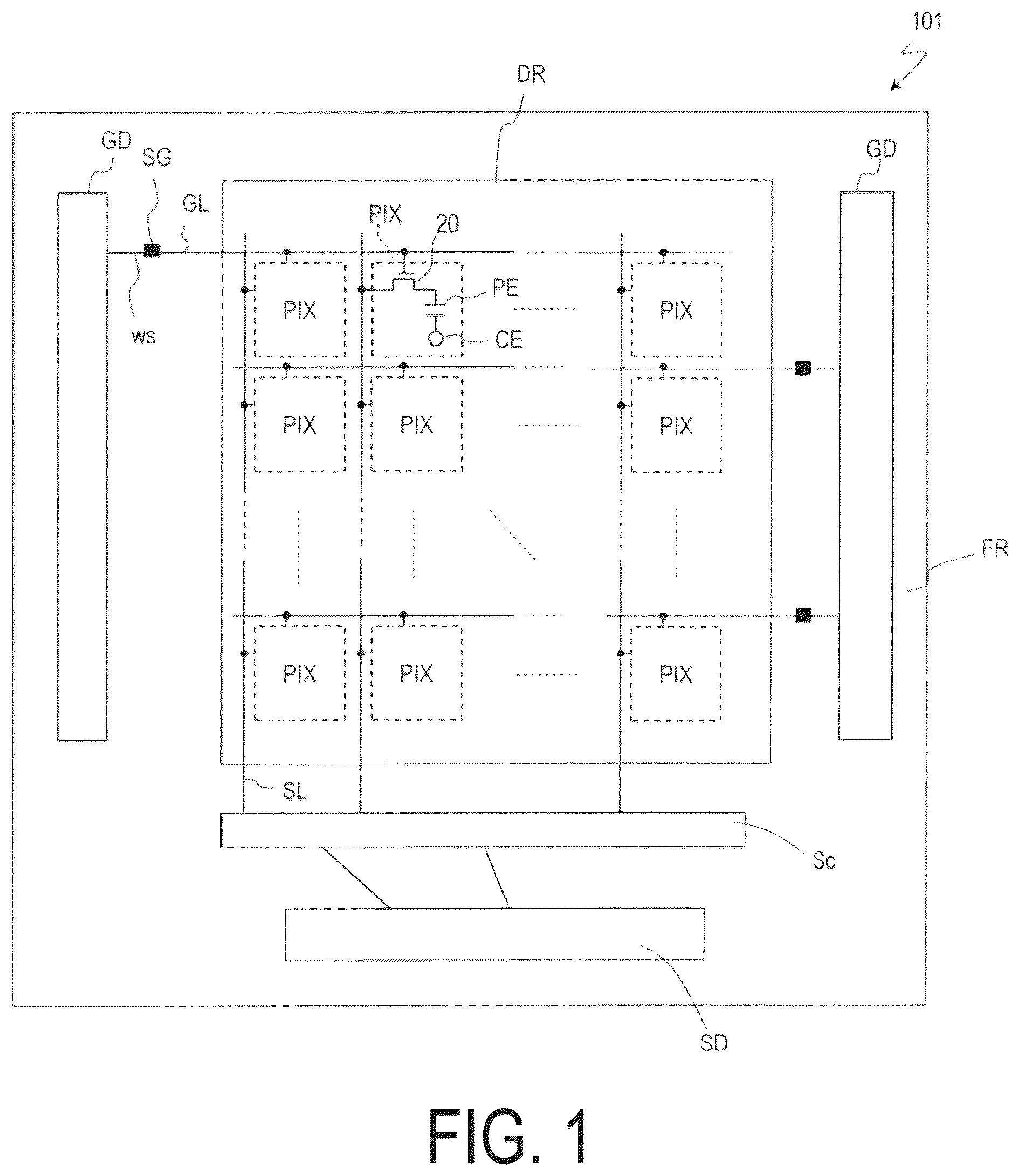 Patent US12100711 Figure 1 – Active matrix substrate and method for manufacturing same
