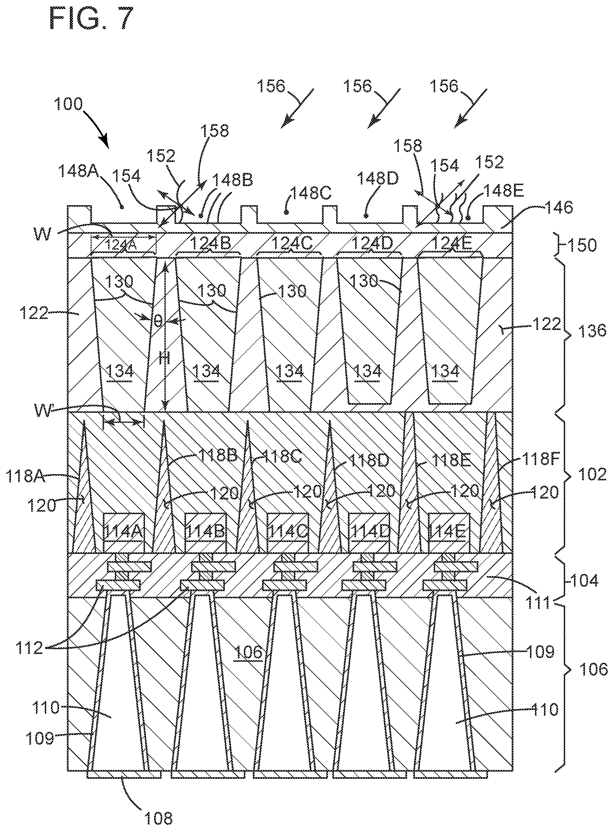 Patent US12100723 Figure 7 – Image sensor structure with a light guide layer and a nanowell layer