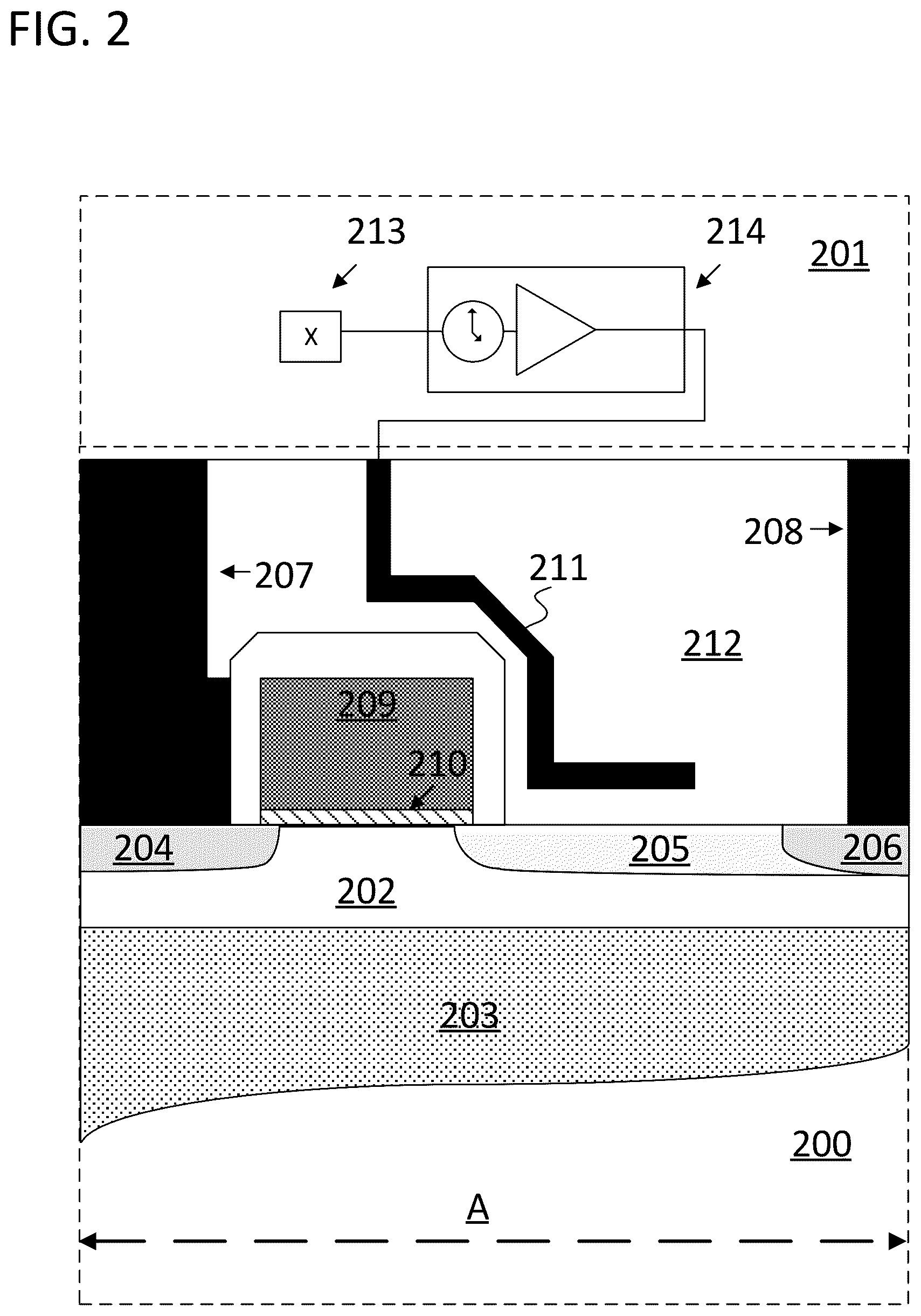 Patent US12100740 Figure 2 – Threshold voltage adjustment using adaptively biased shield plate