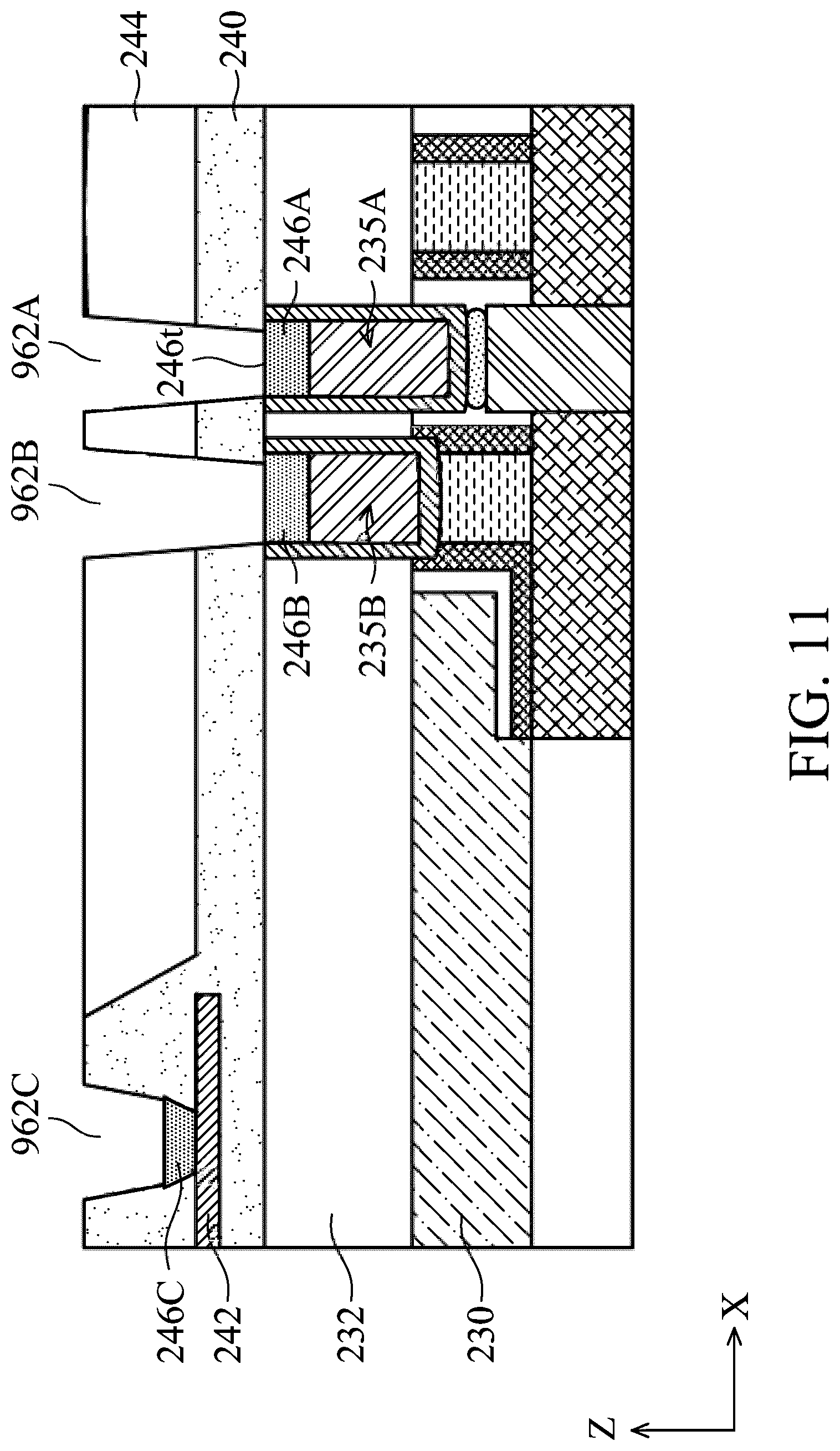 Patent US12100745 Figure 11 – Dual metal capped via contact structures for semiconductor devices
