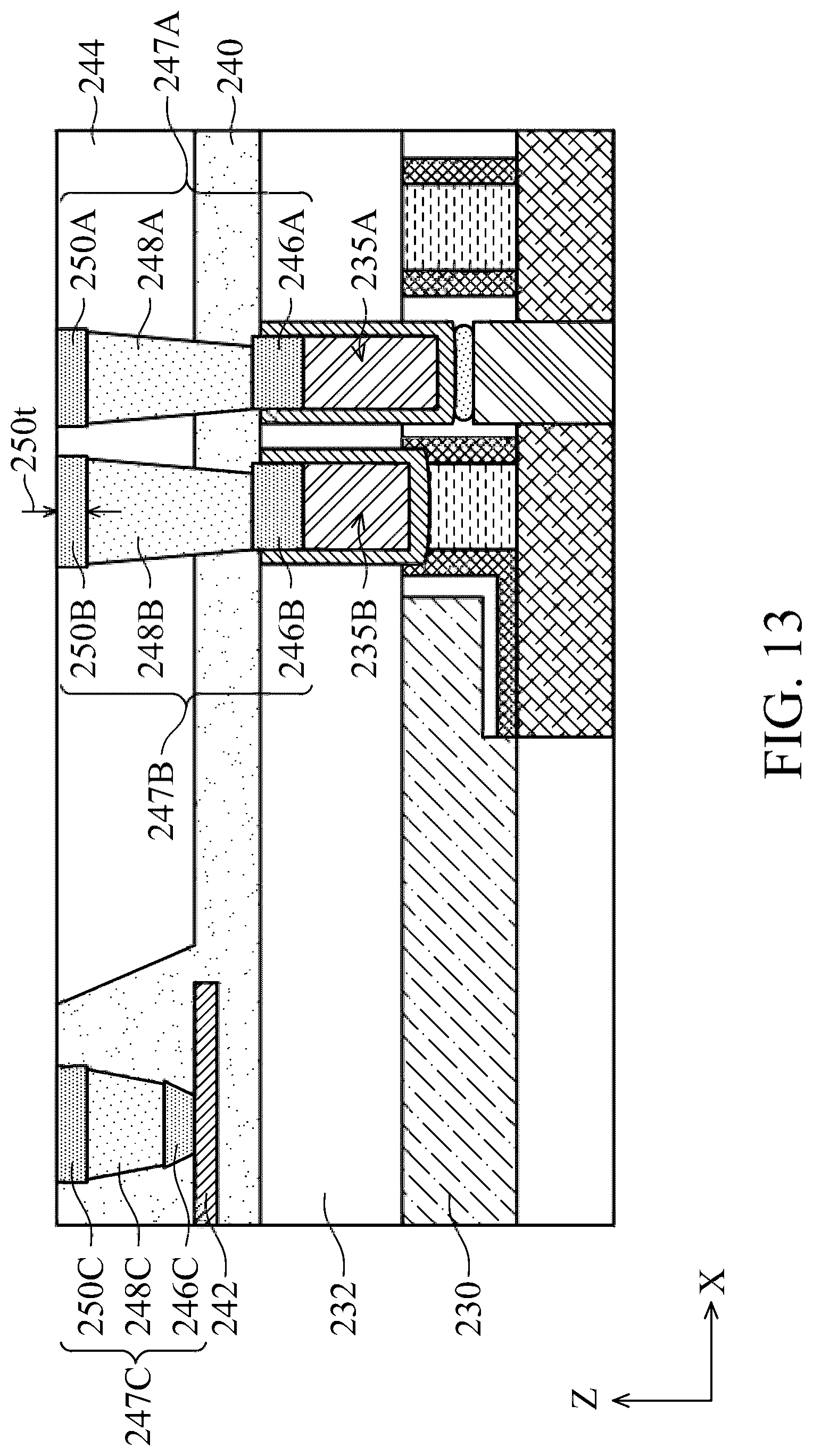 Patent US12100745 Figure 13 – Dual metal capped via contact structures for semiconductor devices