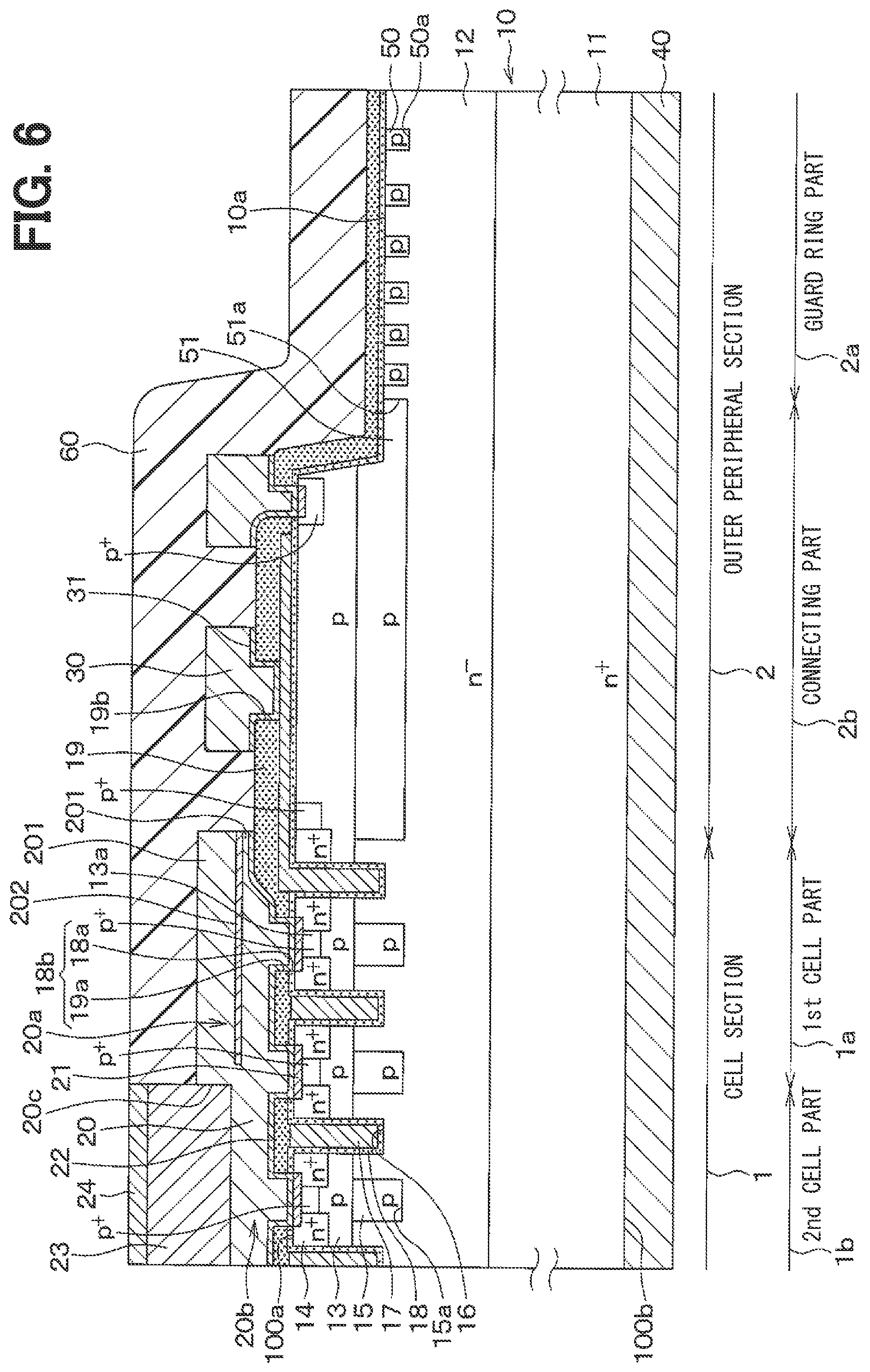 Patent US12100763 Figure 6 – Semiconductor device having cell section with gate structures partly covered with protective film