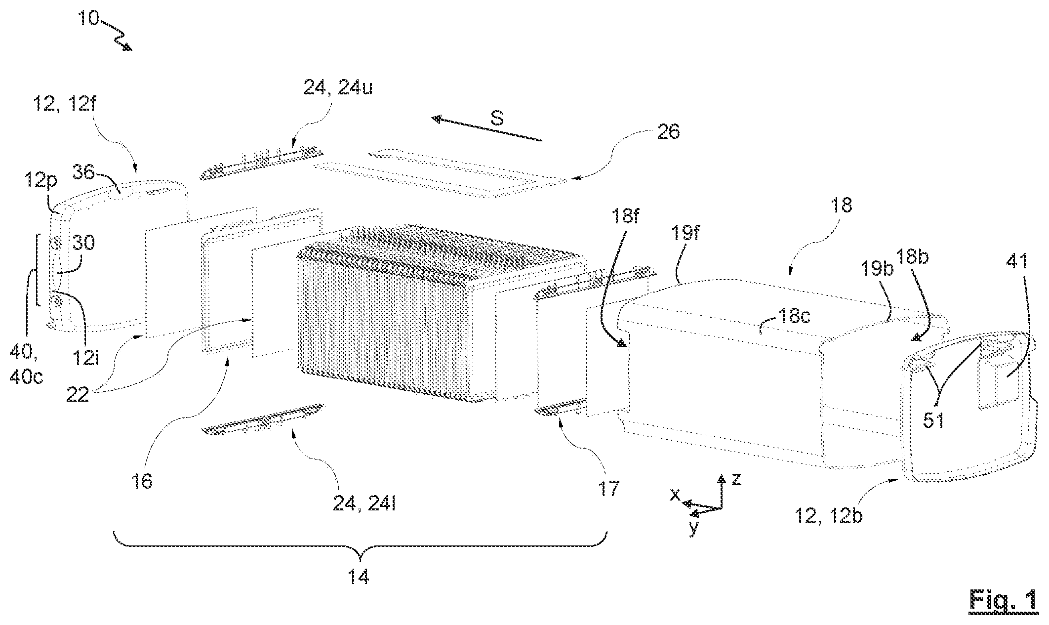 Patent US12100824 Figure 1 – Battery module with thermal management system