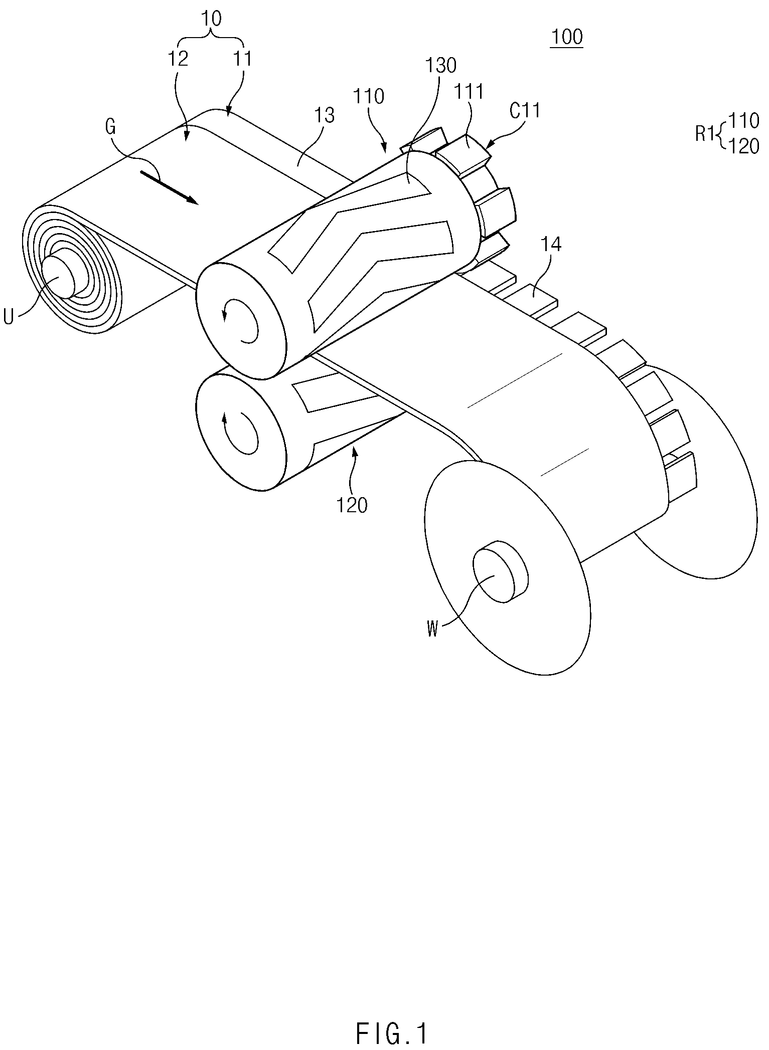 Patent US12100827 Figure 1 – Apparatus for manufacturing electrode for secondary battery, electrode for secondary battery manufactured therethrough, and secondary battery