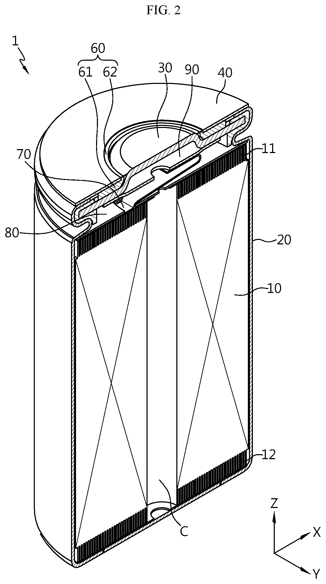 Patent US12100847 Figure 2 – Cylindrical battery cell, and battery pack and vehicle comprising same