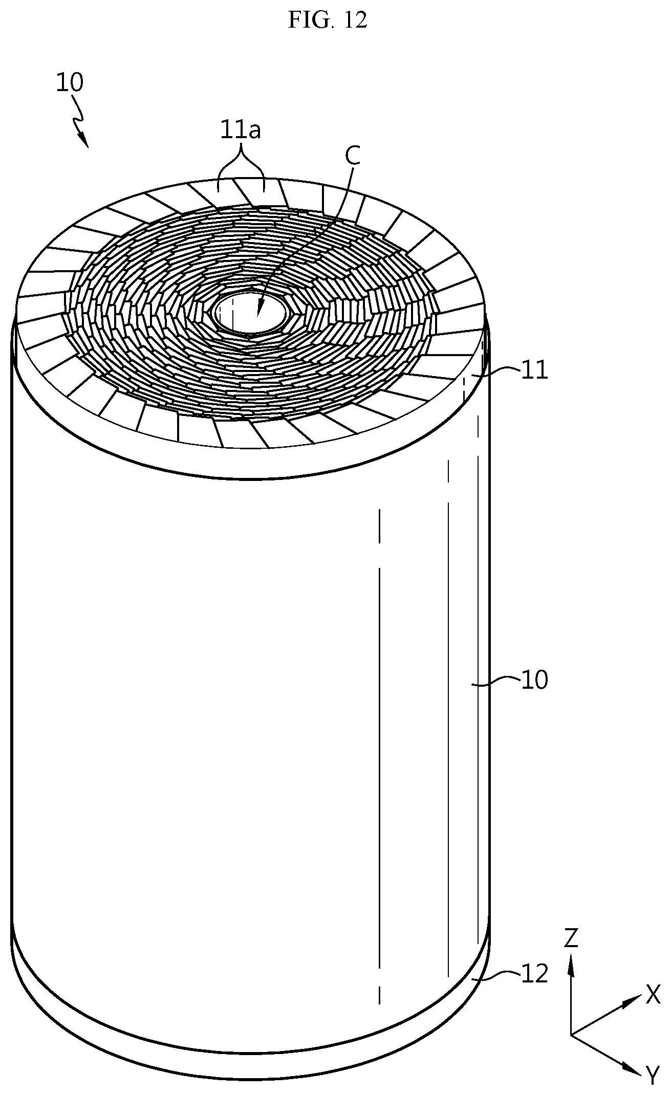 Patent US12100847 Figure 13 – Cylindrical battery cell, and battery pack and vehicle comprising same