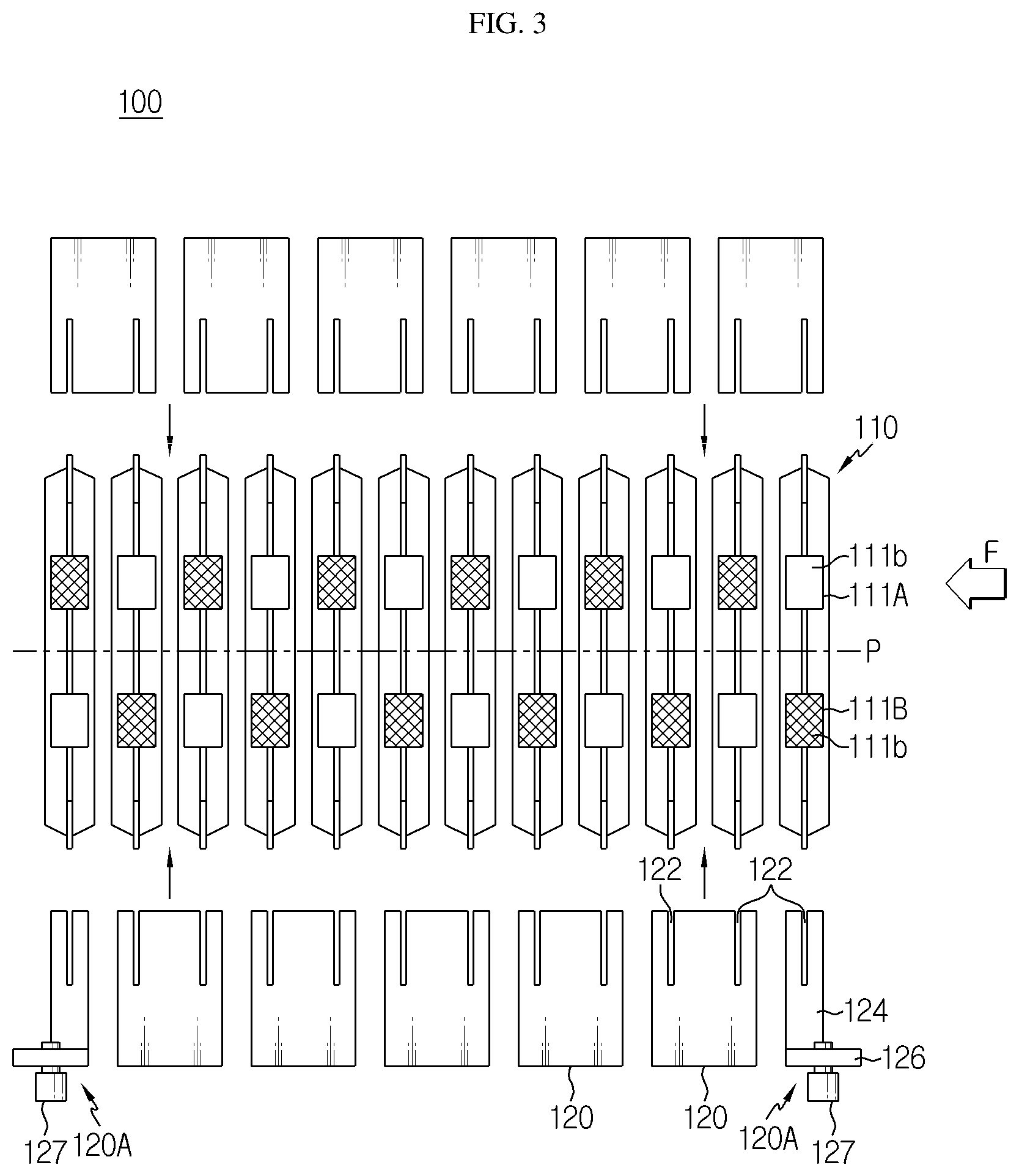 Patent US12100849 Figure 3 – Battery module including secondary battery and bus bar