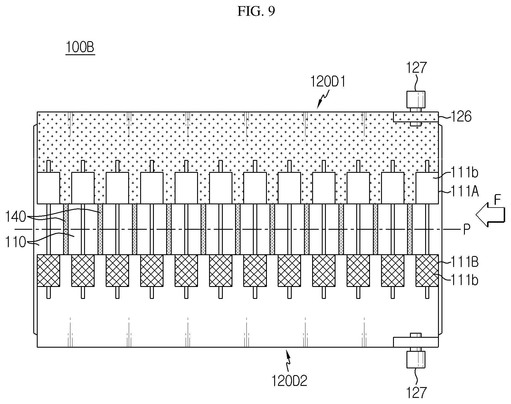 Patent US12100849 Figure 8 – Battery module including secondary battery and bus bar