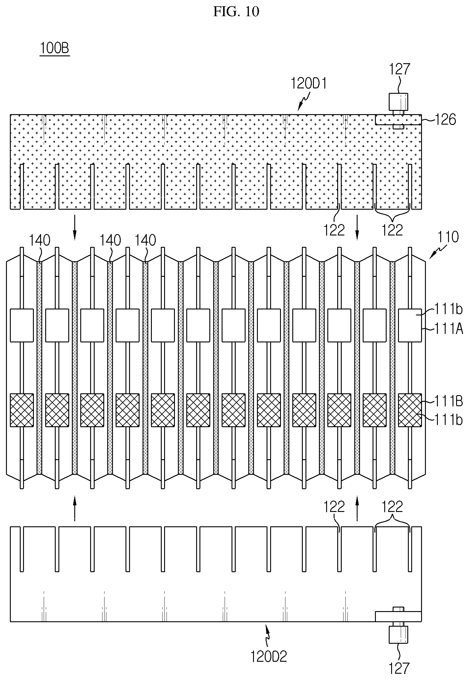 Patent US12100849 Figure 9 – Battery module including secondary battery and bus bar