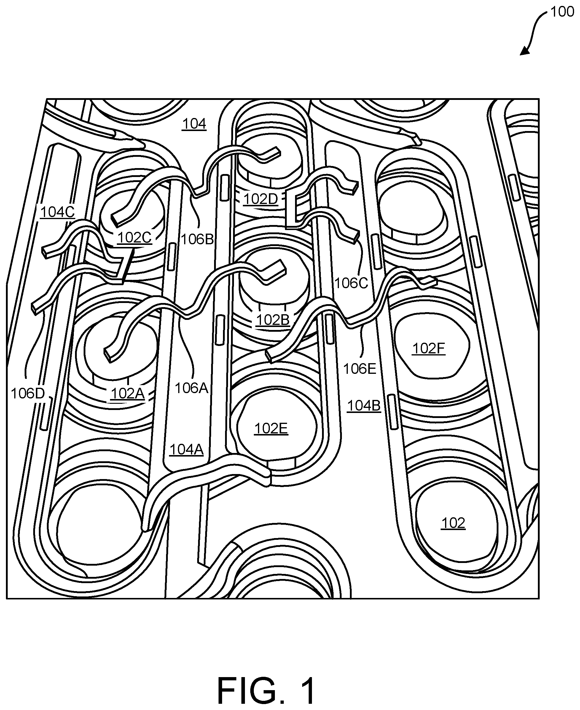 Patent US12100864 Figure 1 – Continuous wire bonds for battery module