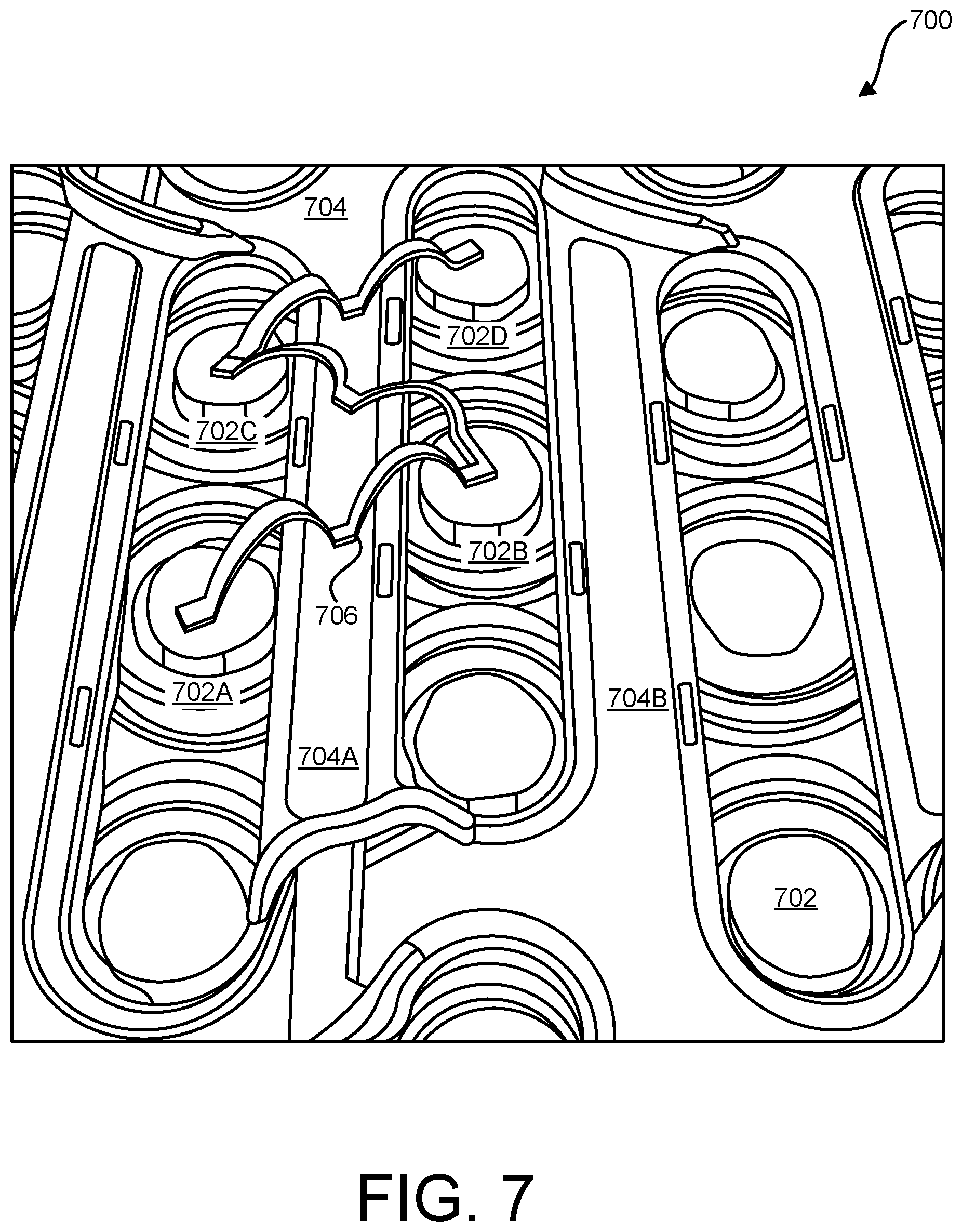 Patent US12100864 Figure 6 – Continuous wire bonds for battery module