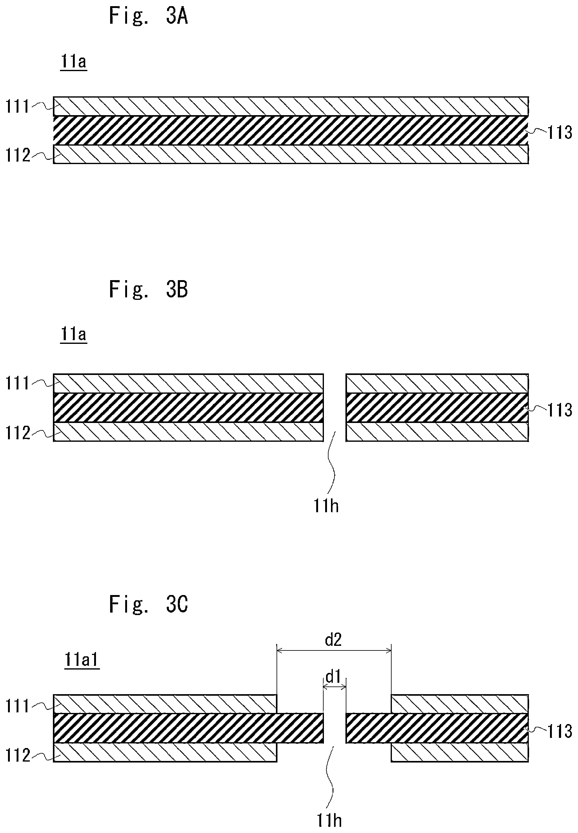 Patent US12100880 Figure 3 – High-frequency module including a laminated filter having alternating conductive and dielectric layers and a through hole extending through the filter for coupling to a transmission line