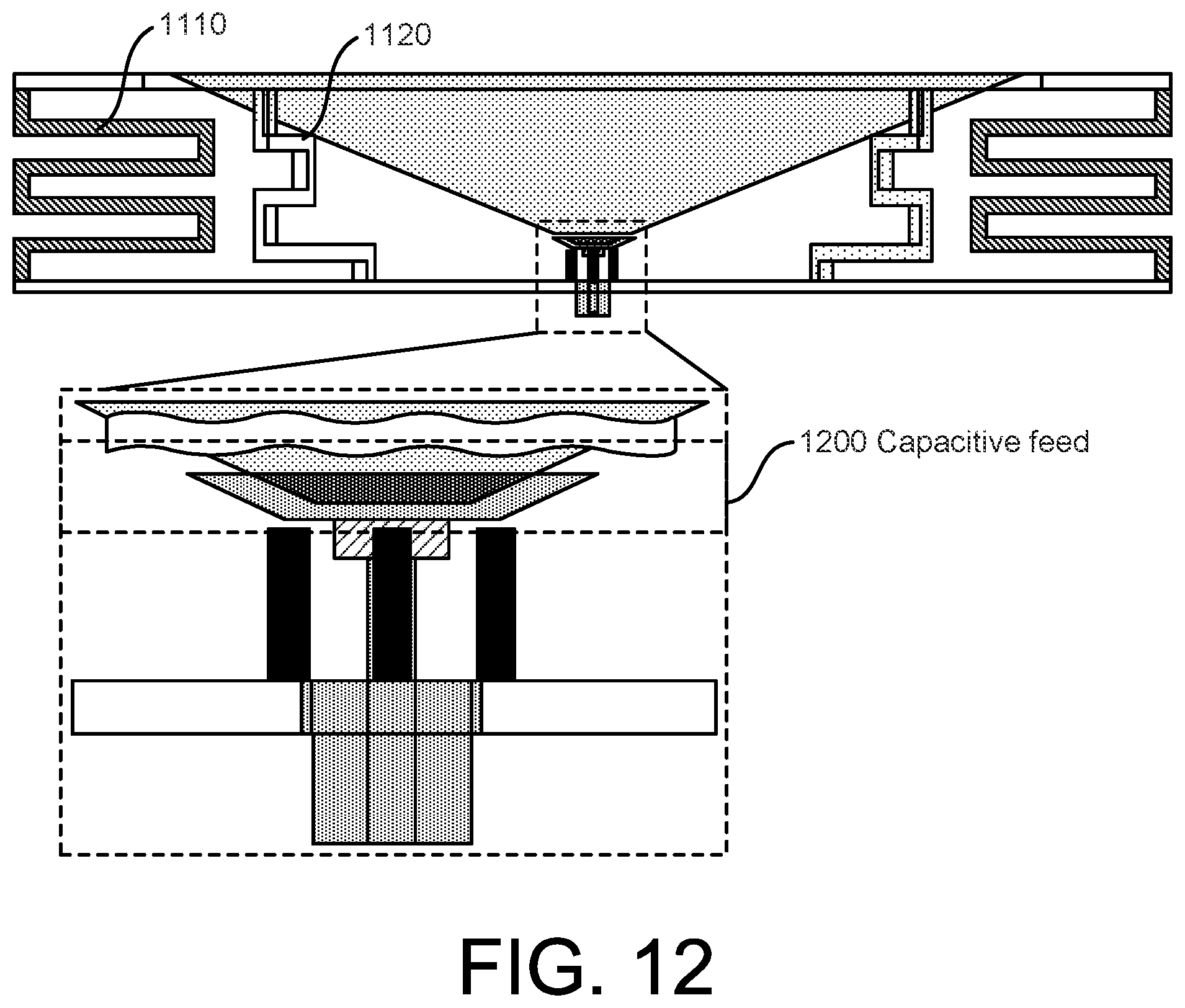 Patent US12100883 Figure 12 – Ultrawide bandwidth, low-cost, roof-top mountable, low-profile, monocone antenna for vehicle-to-everything (V2X) communication
