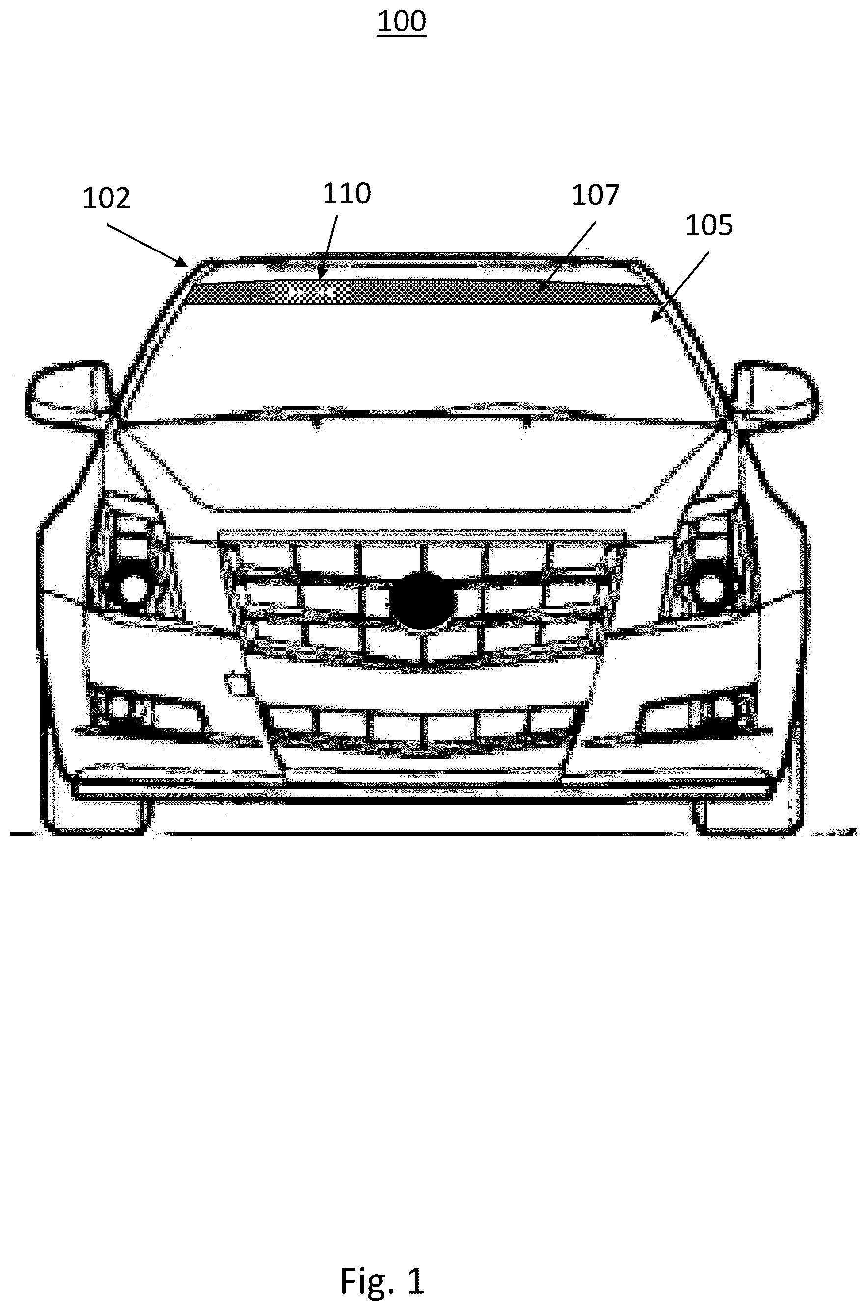 Patent US12100892 Figure 1 – Multi-band transparent coplanar slot antenna using conductive windshield coating