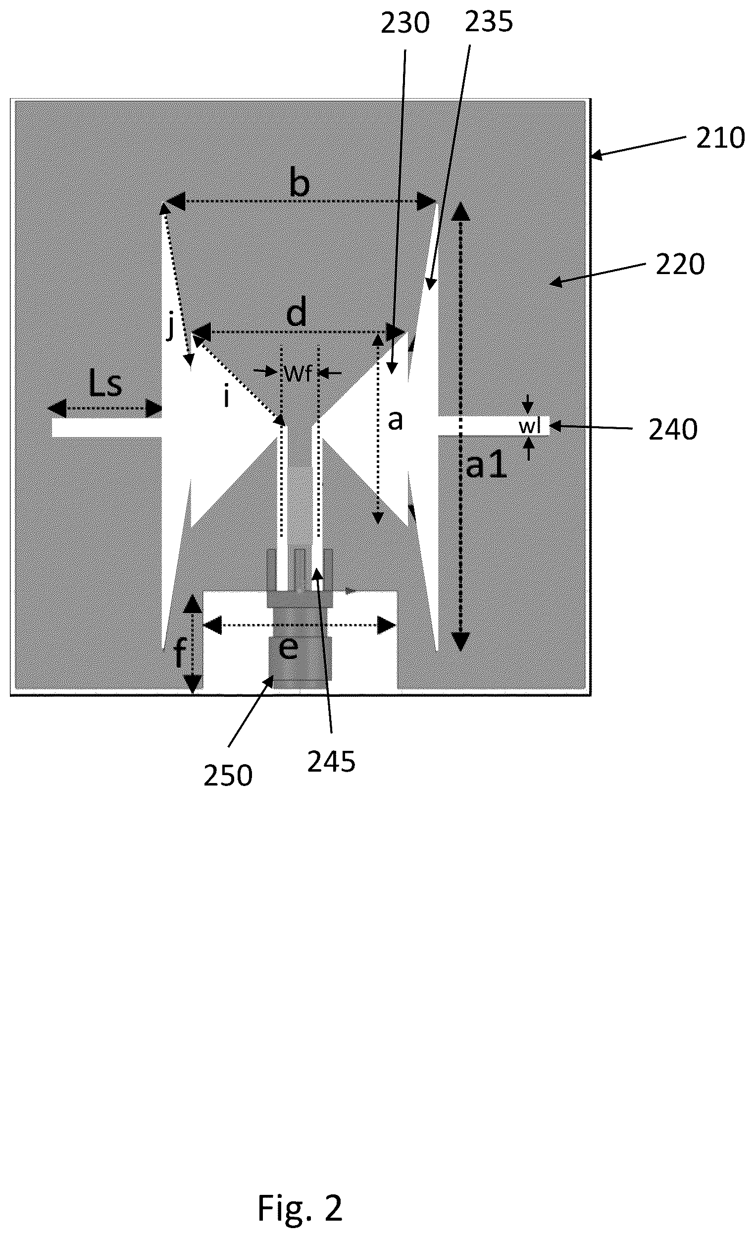 Patent US12100892 Figure 2 – Multi-band transparent coplanar slot antenna using conductive windshield coating