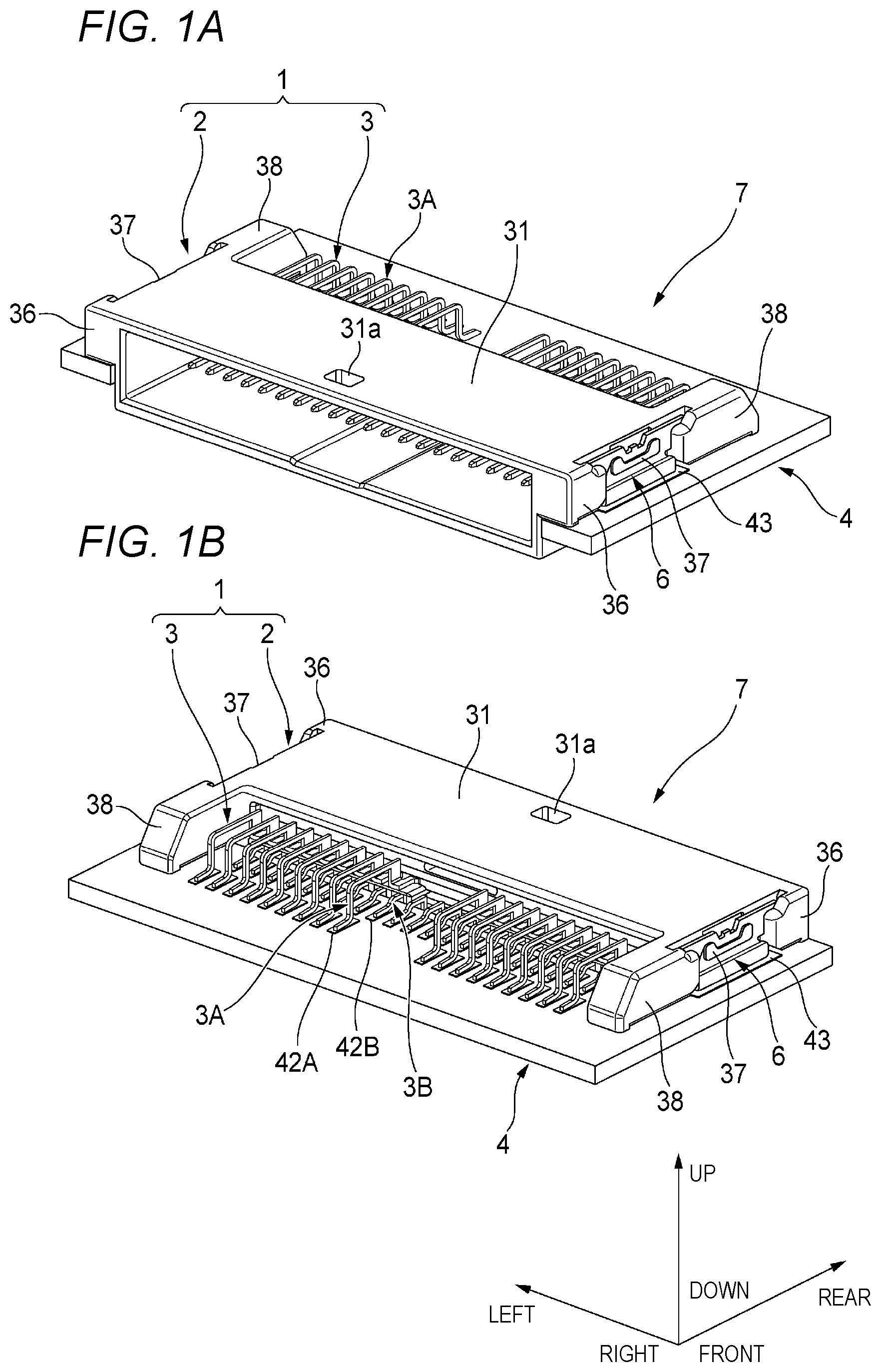 Patent US12100907 Figure 1 – Board mount connector and connector-mounted board