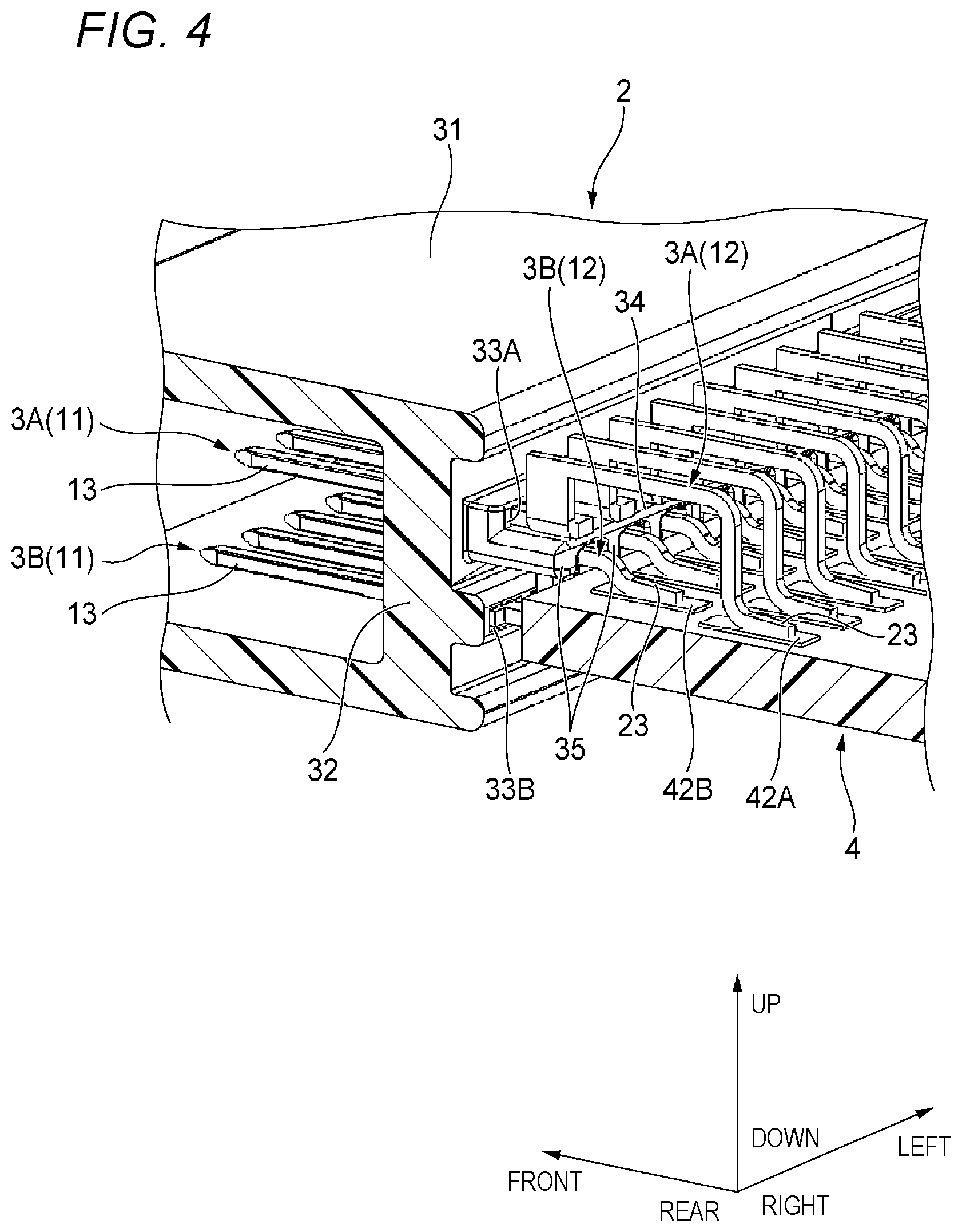Patent US12100907 Figure 4 – Board mount connector and connector-mounted board