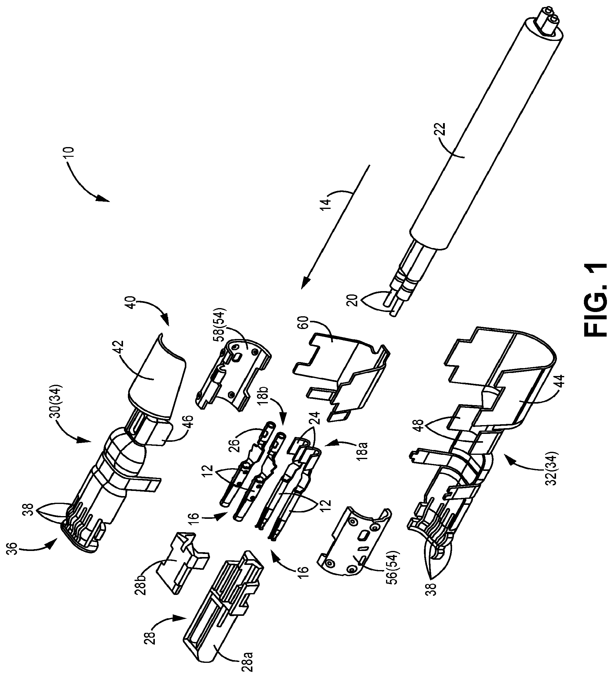 Patent US12100915 — Shielded electrical connector for automotive applications and method of assembling thereof — Figure 1