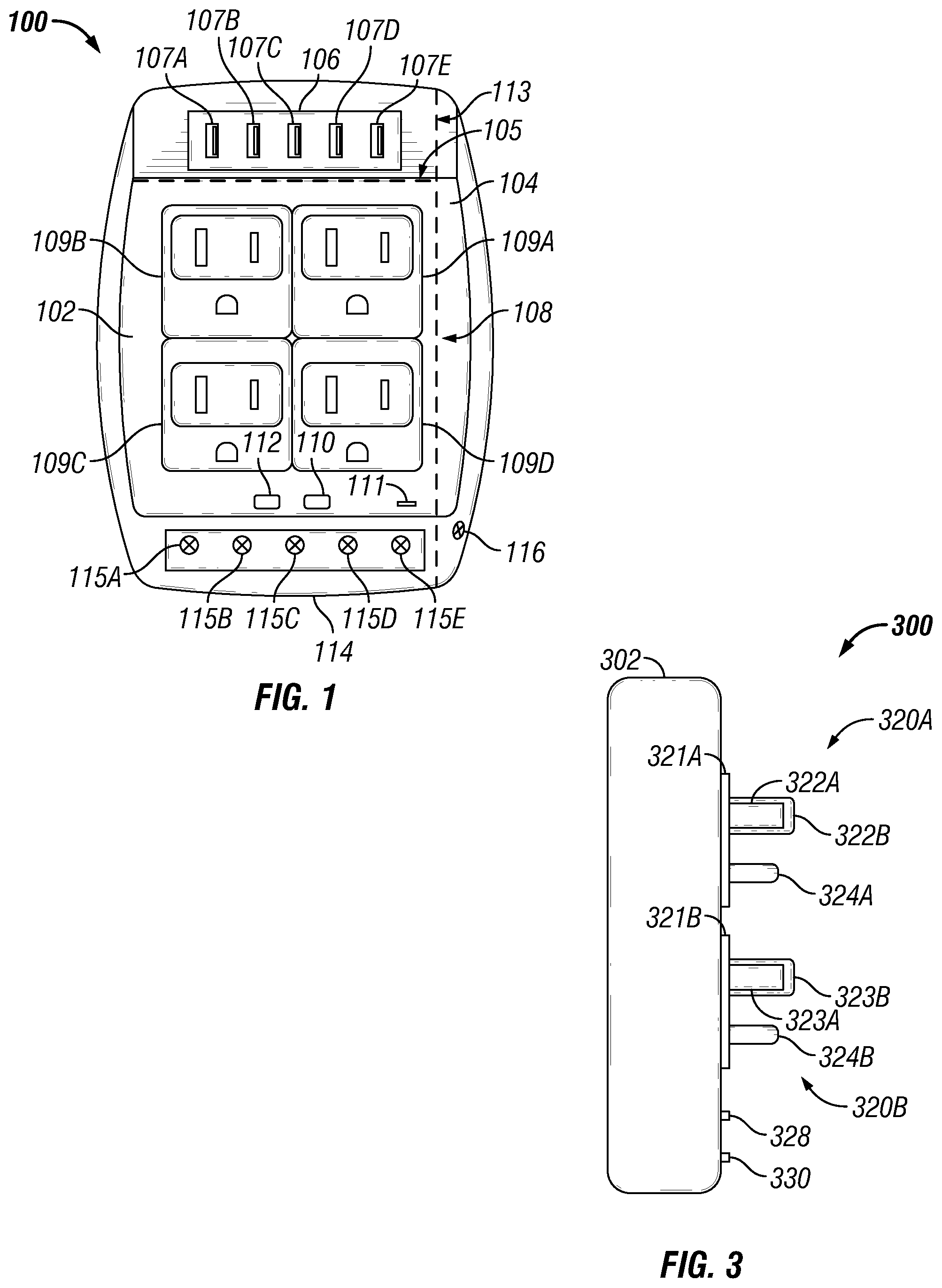 Patent US12100919 Figure 1 – Rechargeable USB electrical outlet with integrated lighting with connectivity