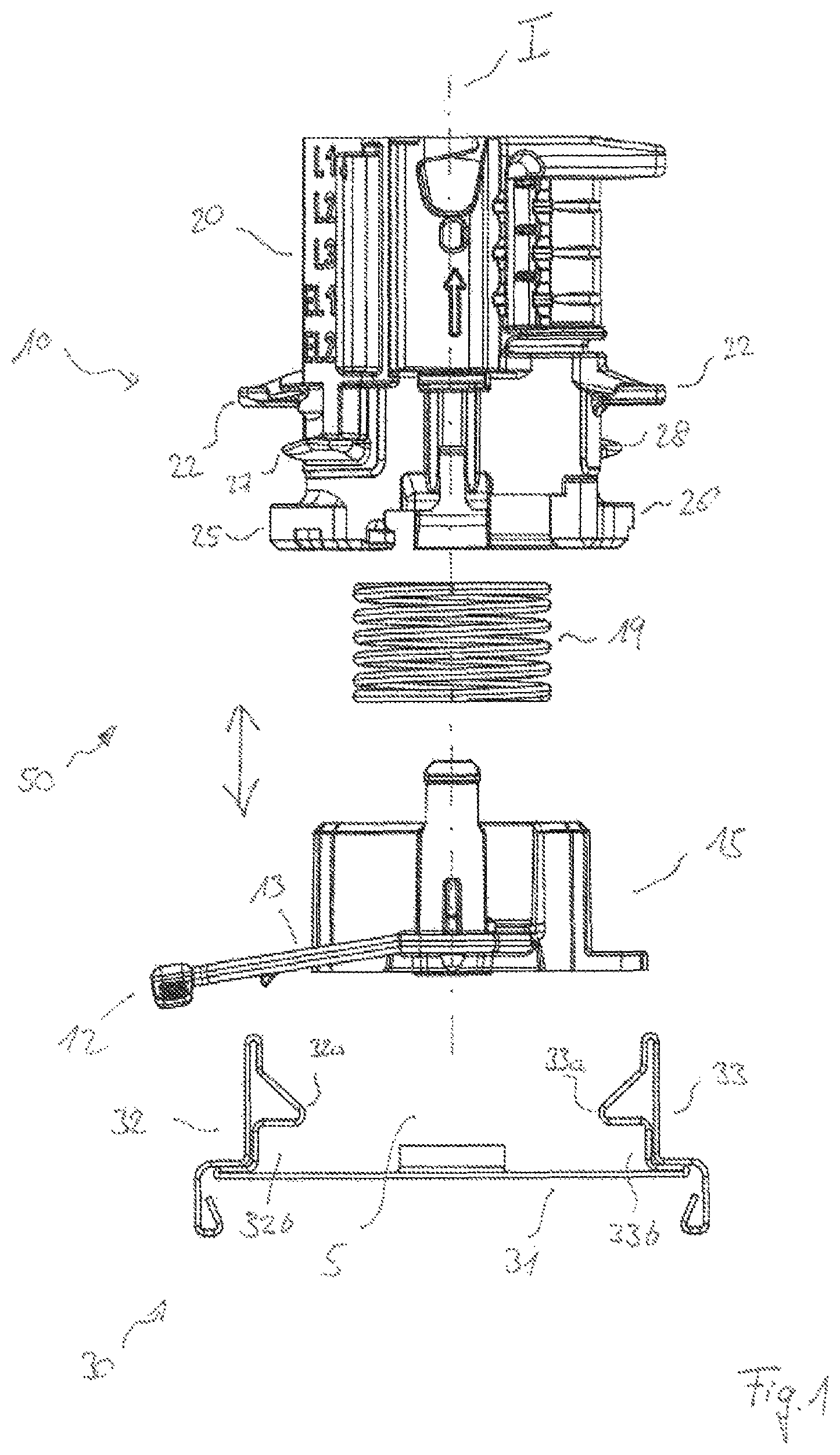 Patent US12100921 Figure 1 – Electrical module for connecting to a mounting rail and contacting element for same