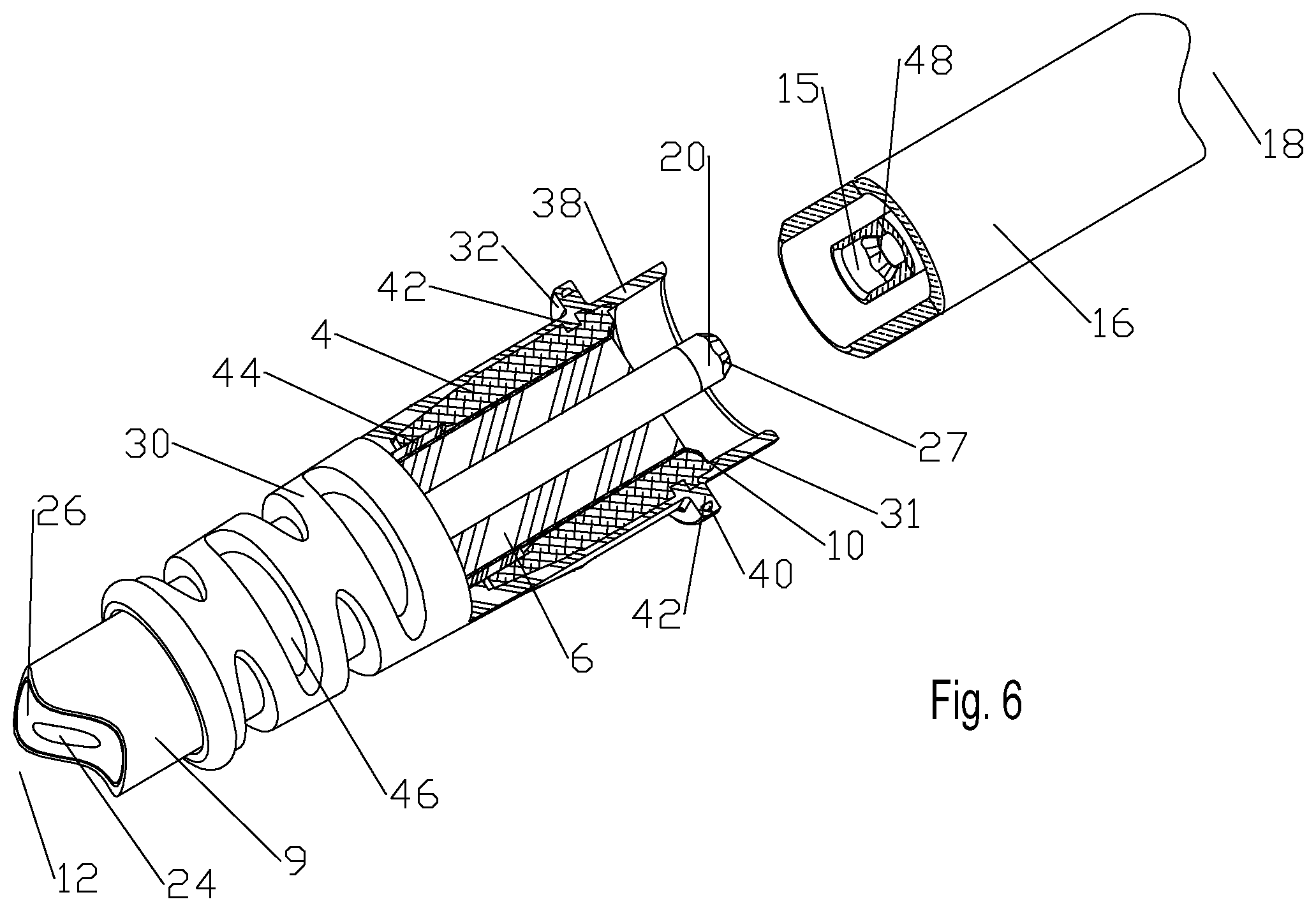 Patent US12100925 Figure 4 – Ultrasonic weld interconnection coaxial connector and interconnection with coaxial cable