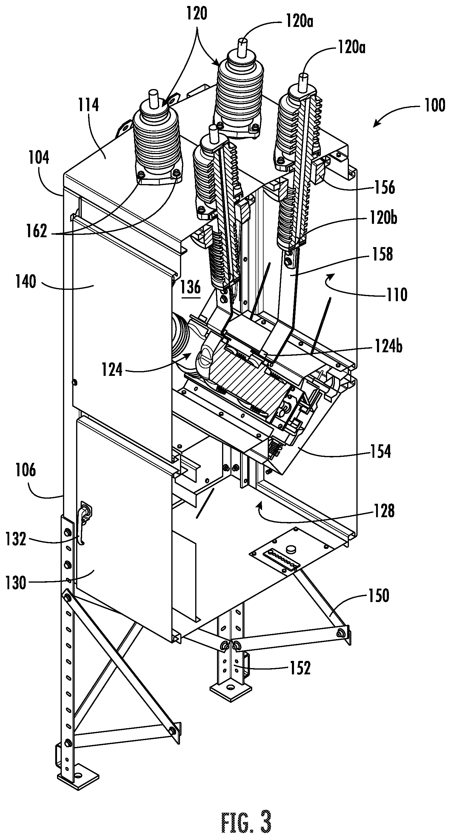Patent US12100939 Figure 3 – Circuit breaker with terminal bushings having dynamic seal