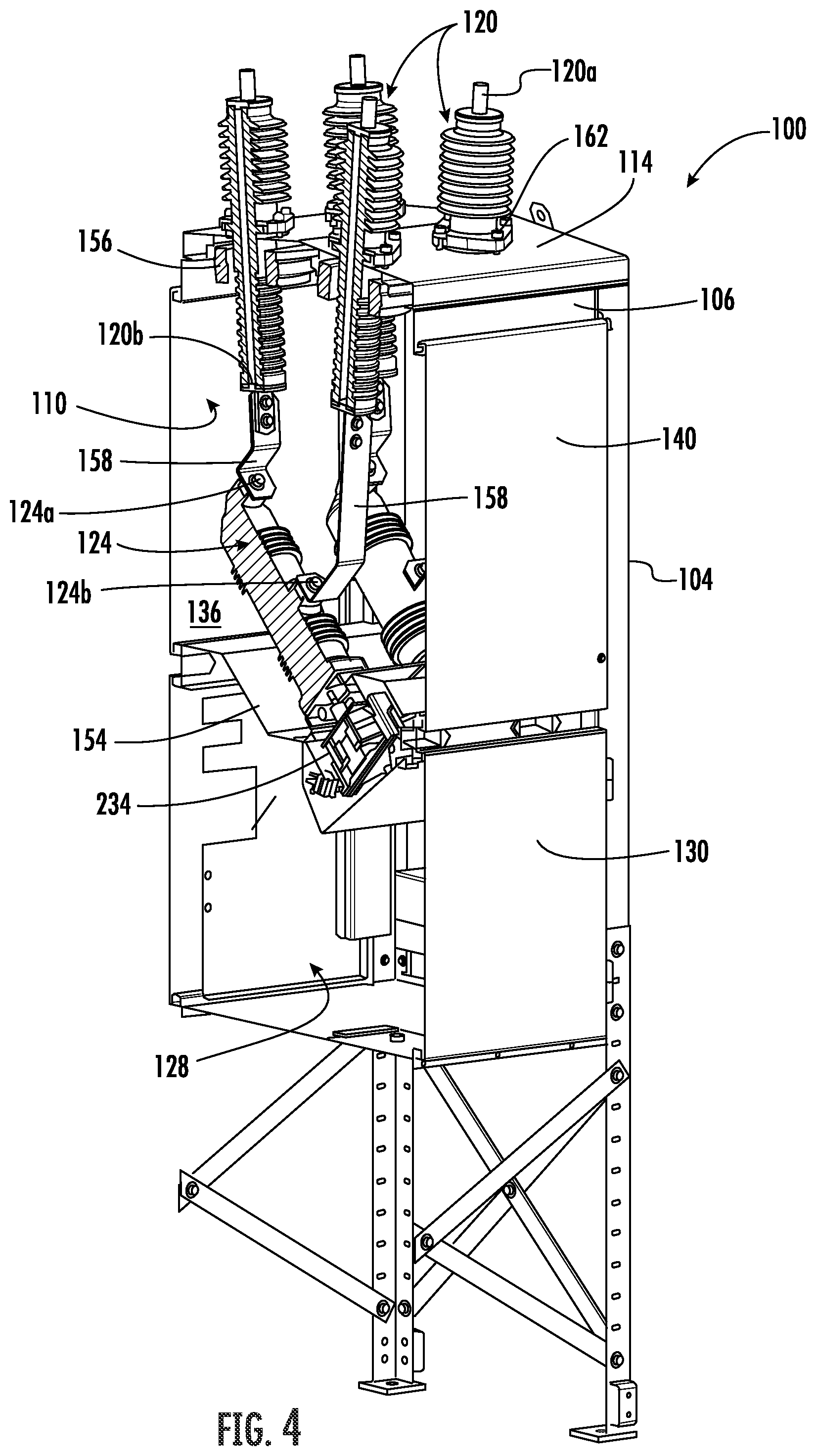 Patent US12100939 Figure 4 – Circuit breaker with terminal bushings having dynamic seal