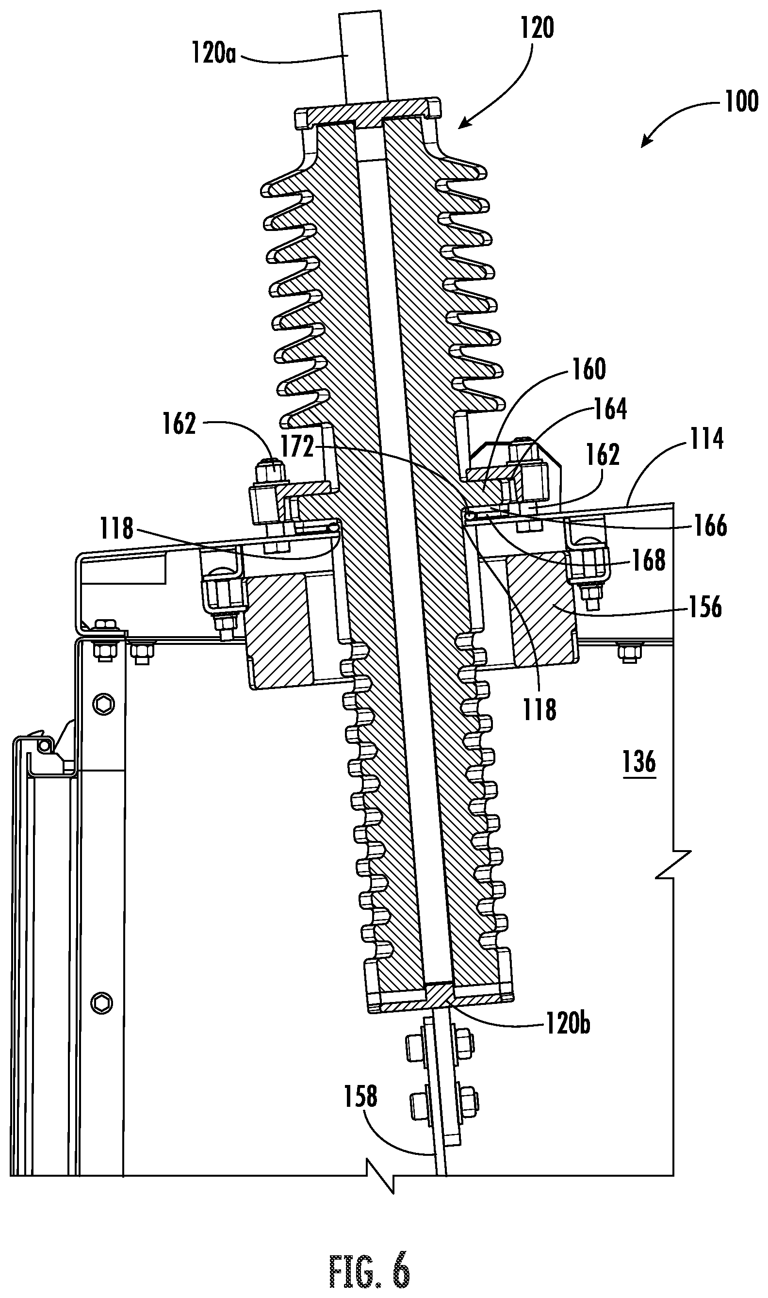 Patent US12100939 Figure 6 – Circuit breaker with terminal bushings having dynamic seal