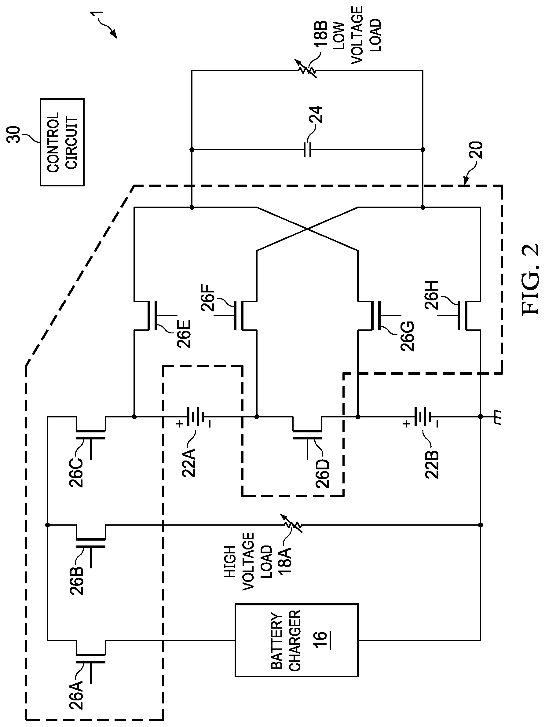 Patent US12100978 Figure 2 – Configurable network for enabling efficient charging and loading of two battery cells