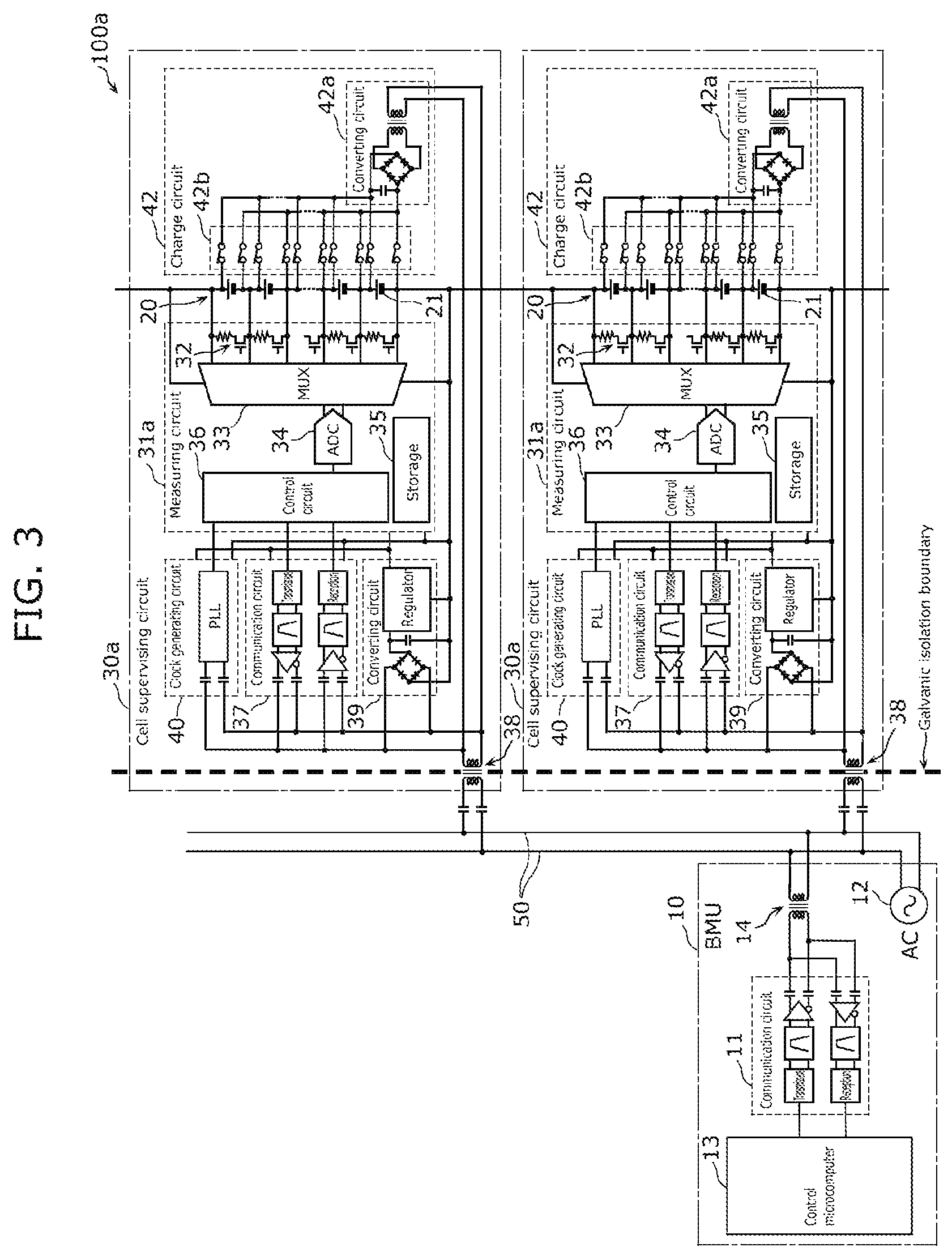 Patent US12100985 Figure 3 – Battery management system and cell supervising circuit
