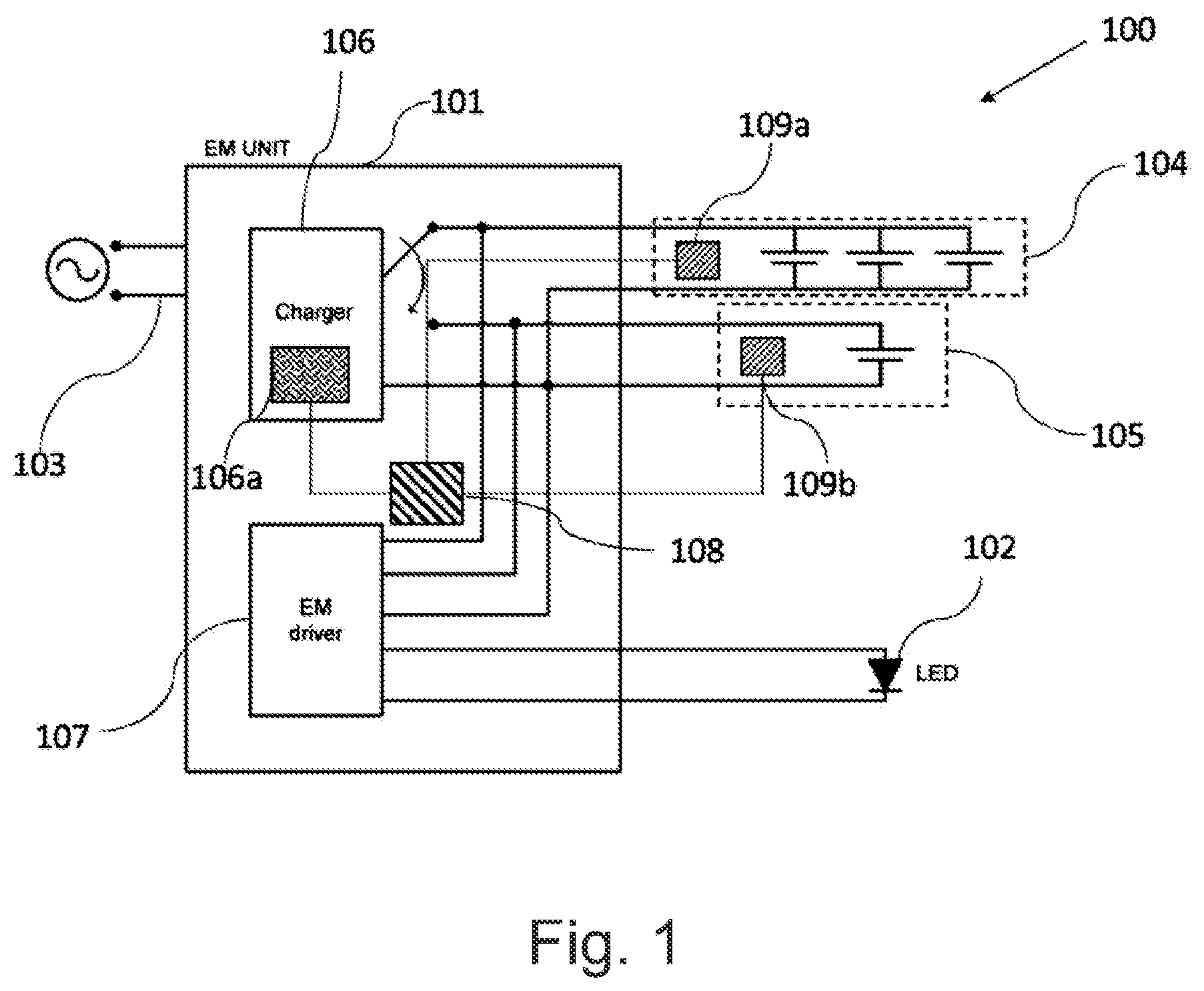Patent US12100992 Figure 1 – Battery for an emergency lighting unit